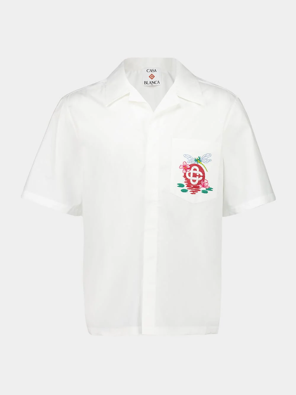 White Cotton Poplin Embroidered Short-Sleeve Shirt - Image 2