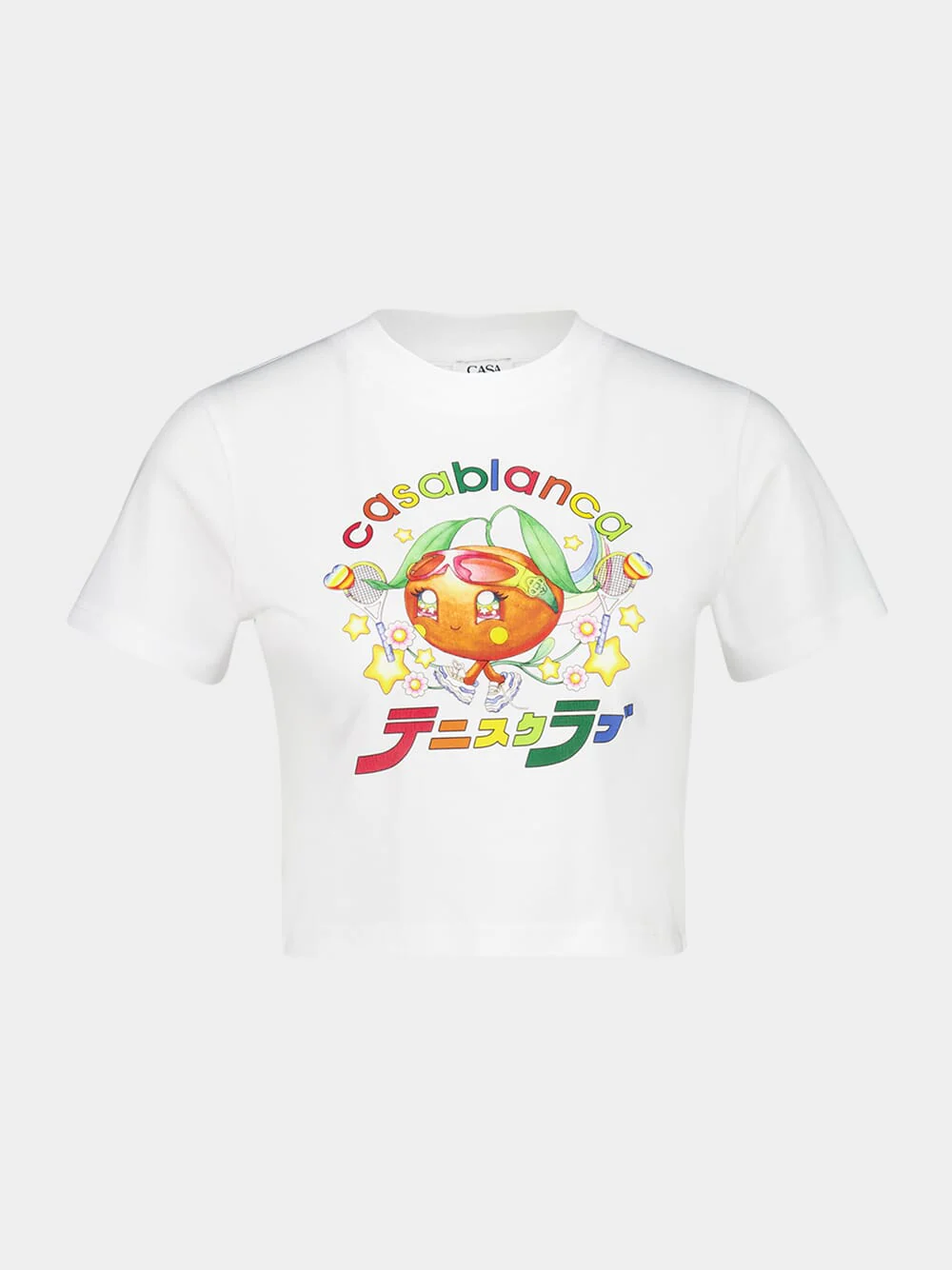 White Crop T-Shirt with Orange Mascot Print