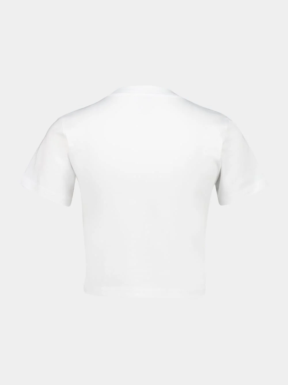 White Crop T-Shirt with Orange Mascot Print - Image 2