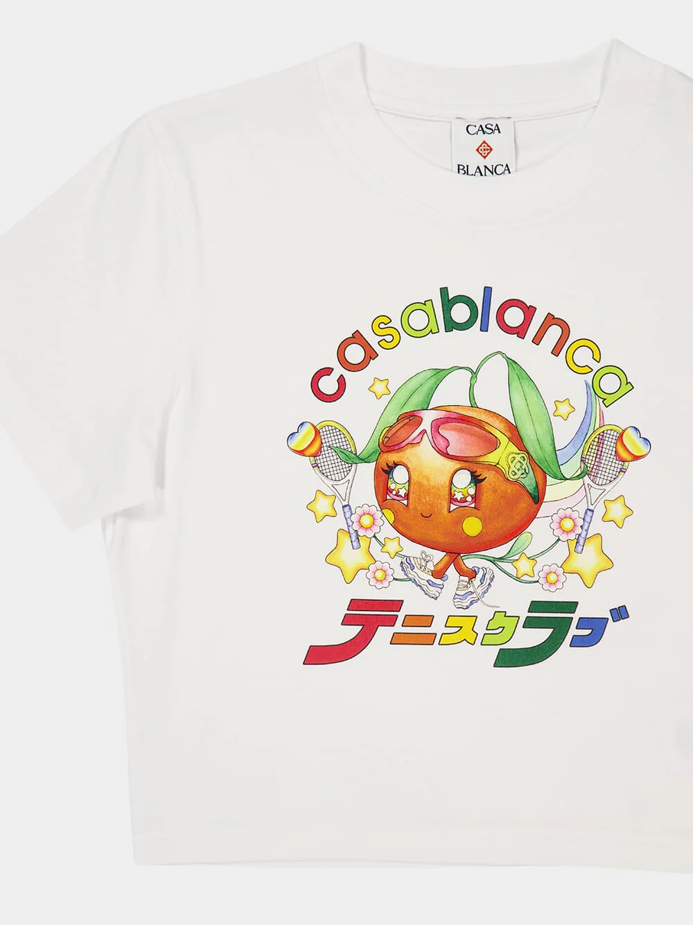 White Crop T-Shirt with Orange Mascot Print - Image 3