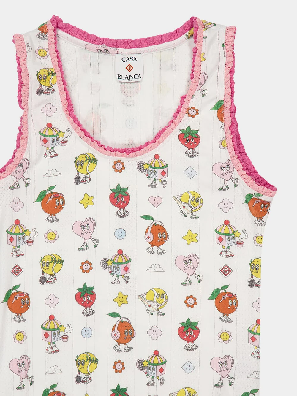 White Frill Tank Top with Cartoon Print - Image 3
