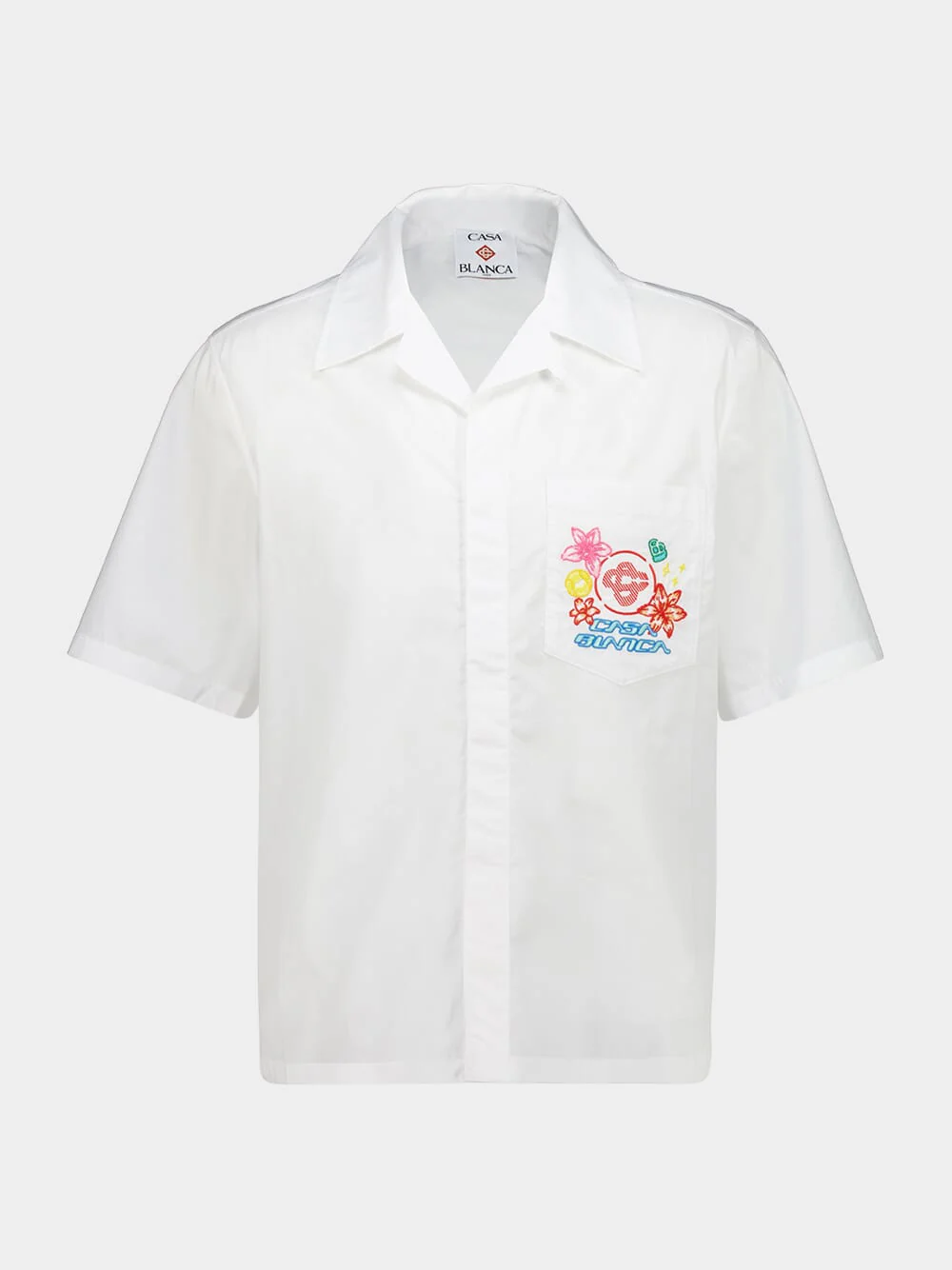 White Graphic Embroidered Short Sleeve Shirt