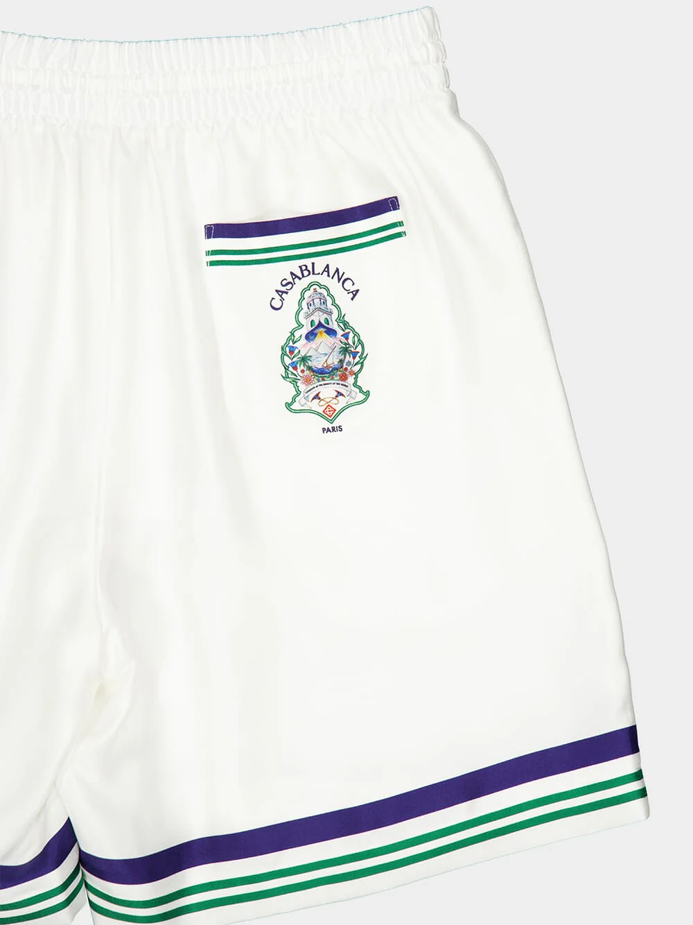 White Hotel Emblem Silk Shorts - Image 4