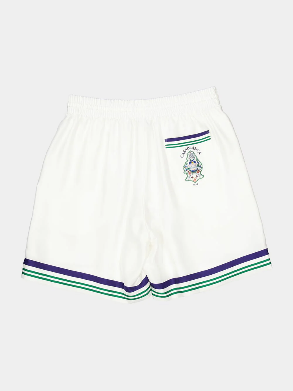 White Hotel Emblem Silk Shorts - Image 6