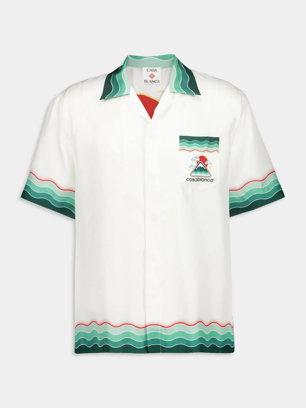 White Montagne Ondulée Short Sleeve Silk Shirt