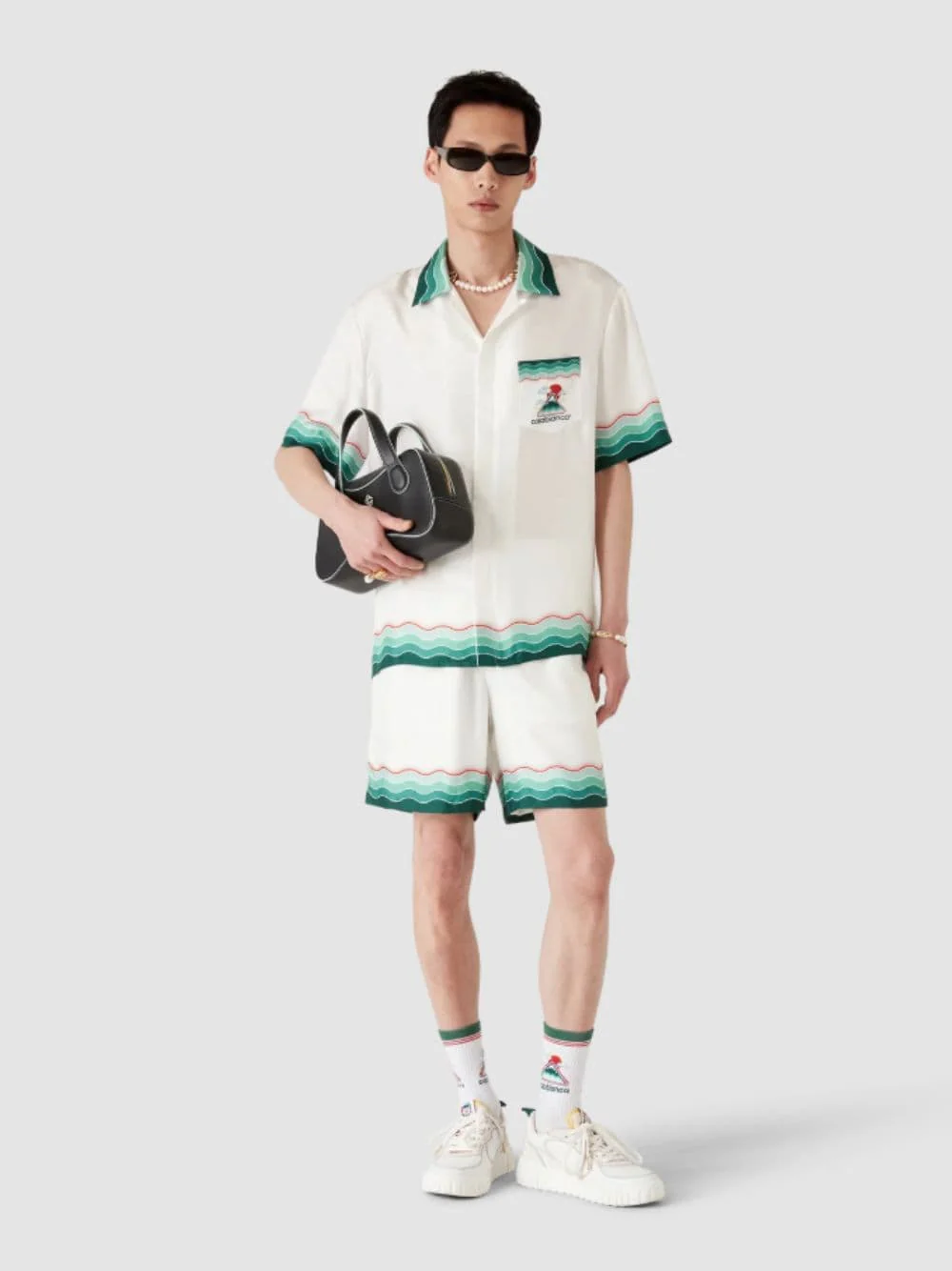 White Montagne Ondulée Silk Shorts