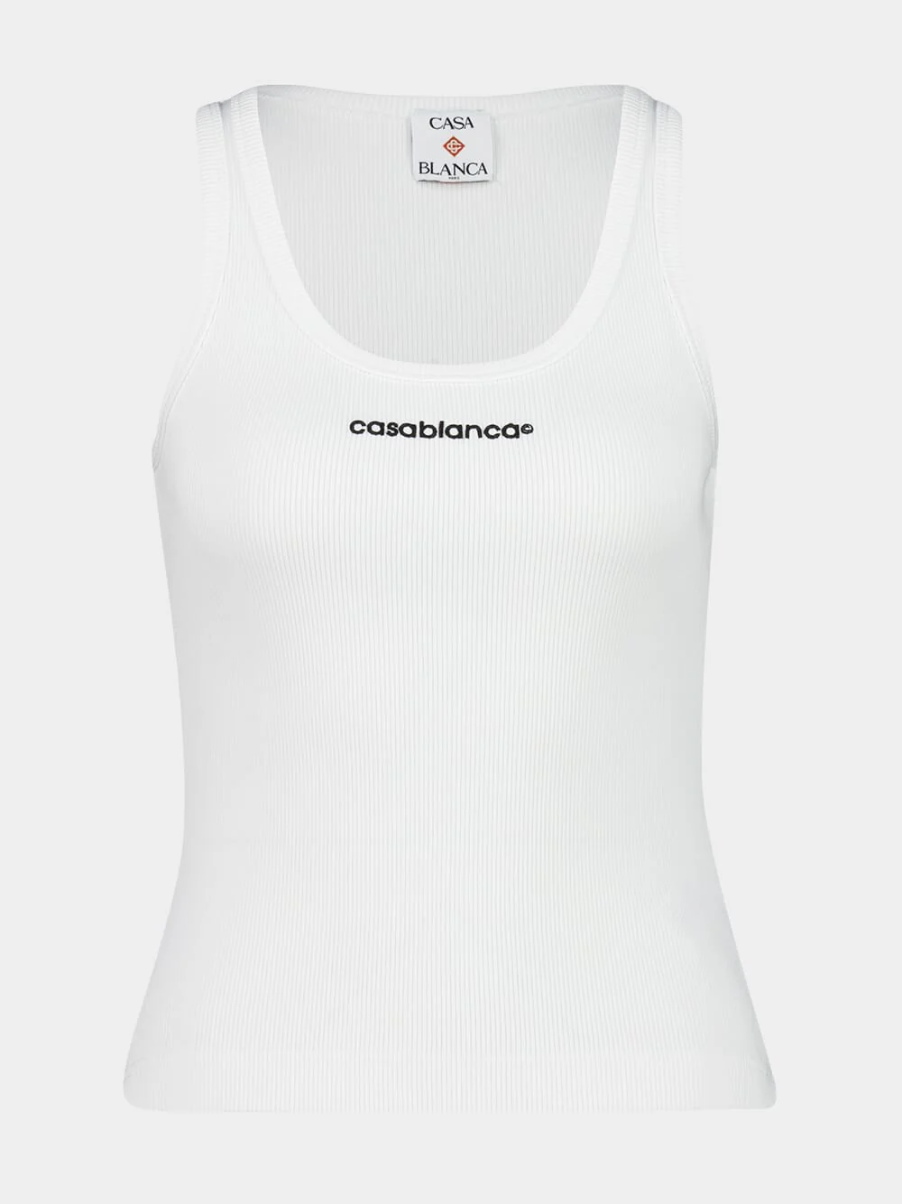 White Ribbed Cotton Tank Top