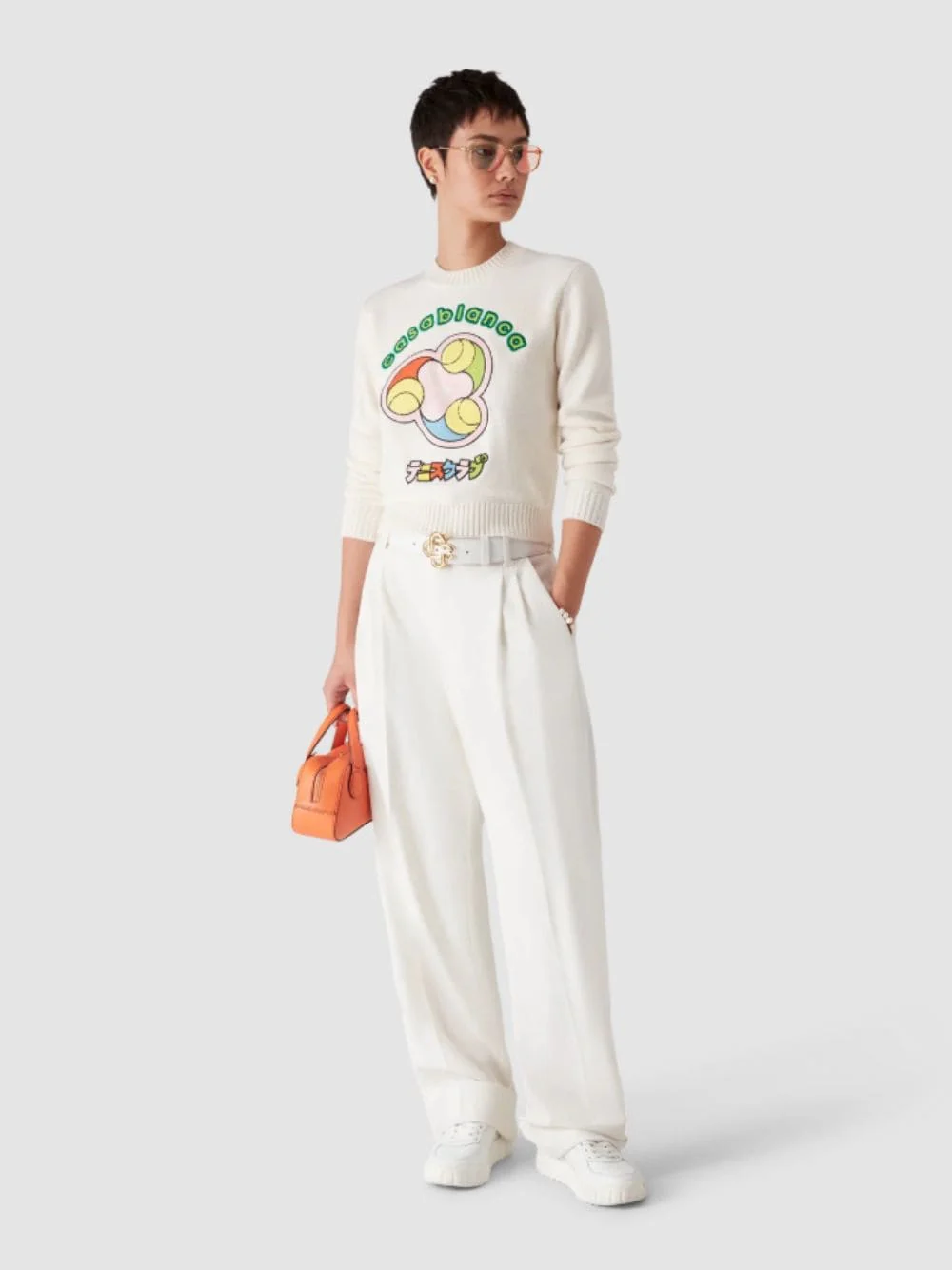 White Tennis Ball Merino Knit Sweater - Image 2