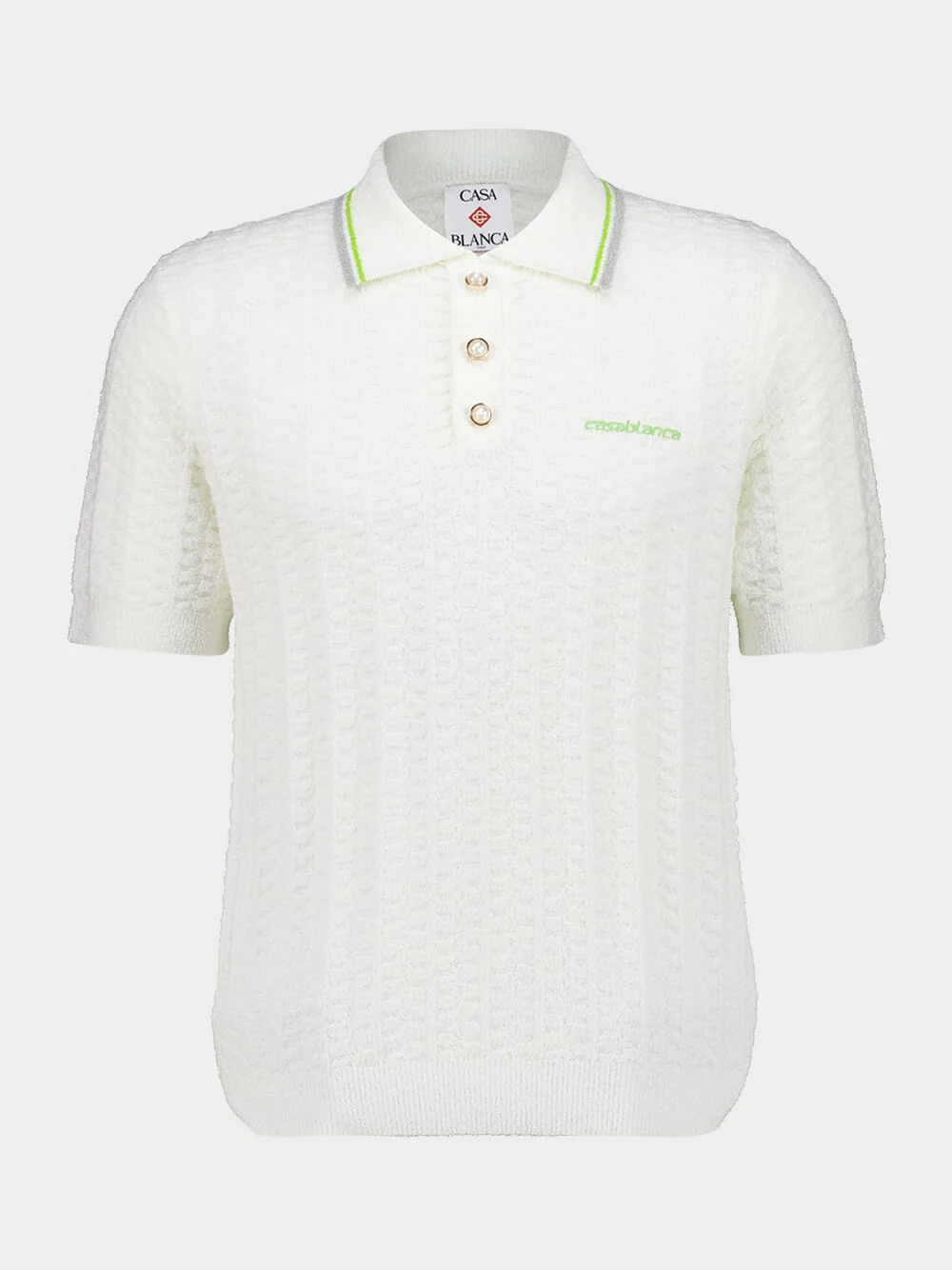 White Tennis Bouclé Cotton Polo Shirt