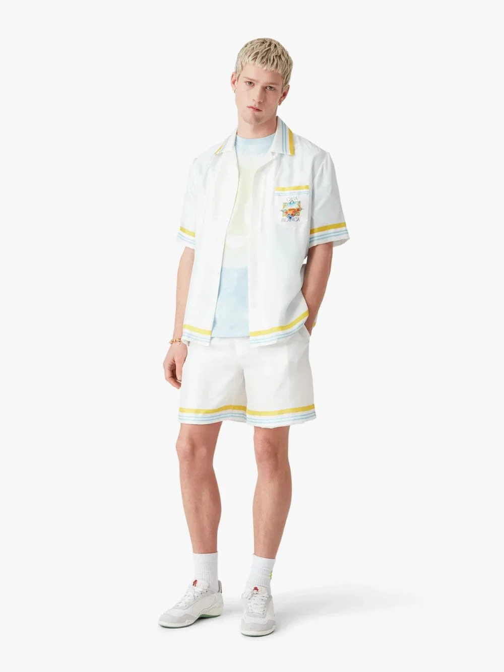 White Tennis Landscape Silk Shorts - Image 2