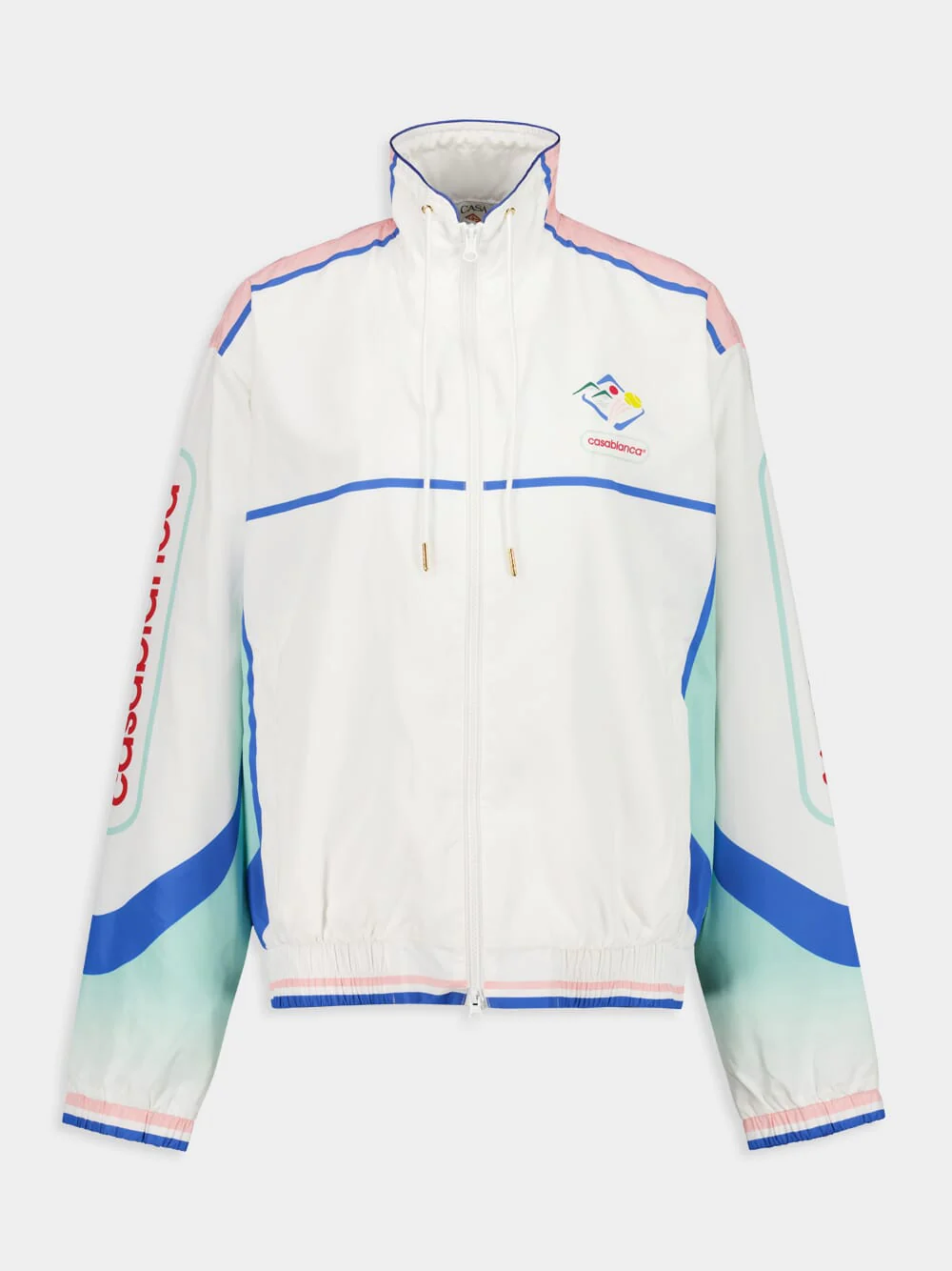 White Zipped Windbreaker Jacket in Poly Taffeta