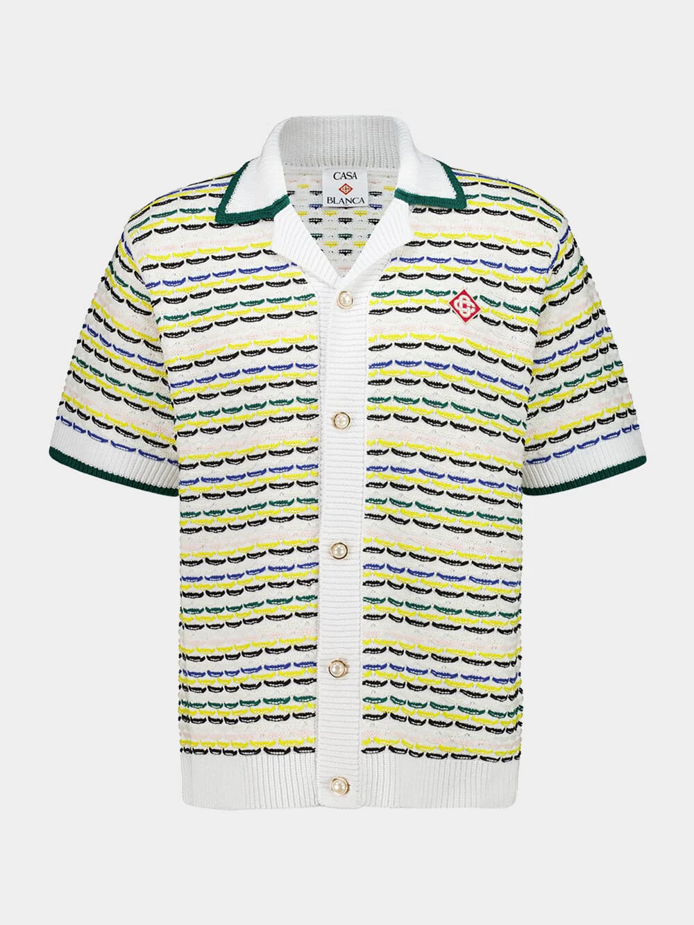 Yellow and Green Tuck Stitch Cotton Button-Up Shirt