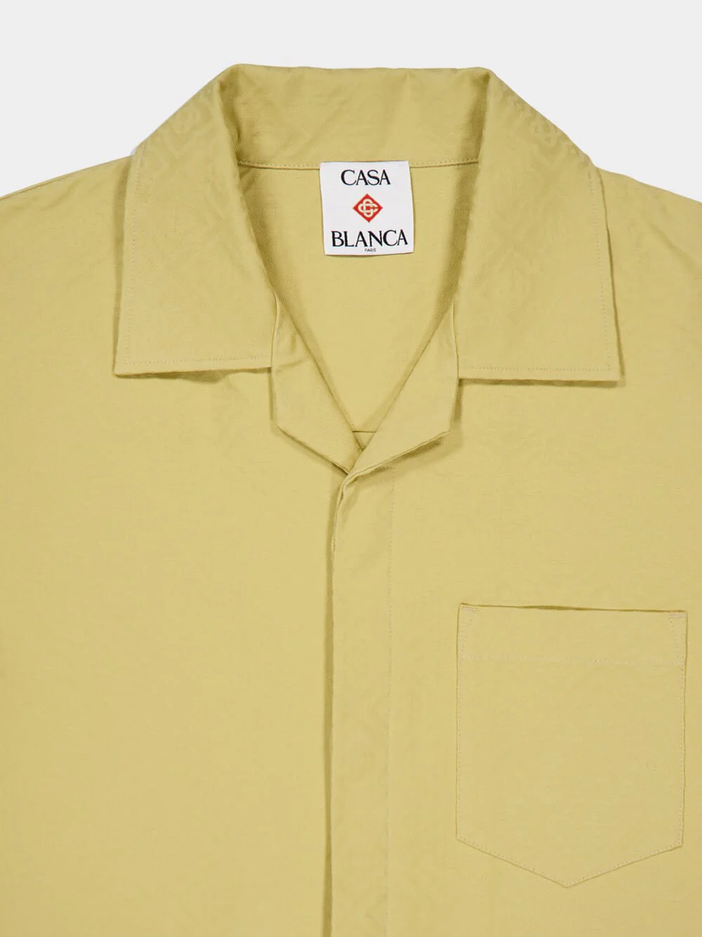 Yellow Short Sleeve Button-Up Monogram Cotton Shirt - Image 3