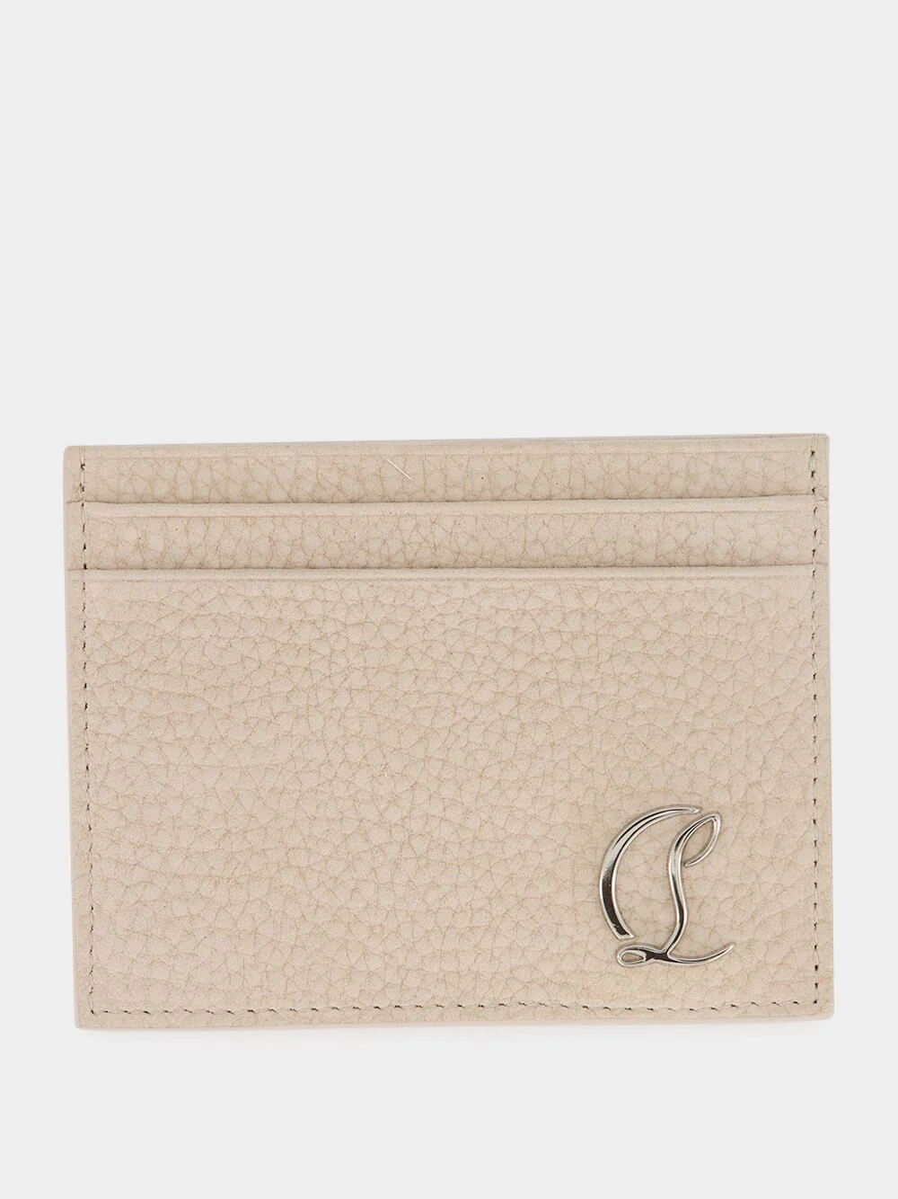 Beige Mooncrest Grained Leather Card Holder