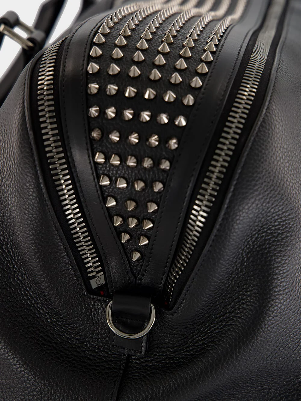 Black Funky Grained Leather Duffle Bag - Image 7