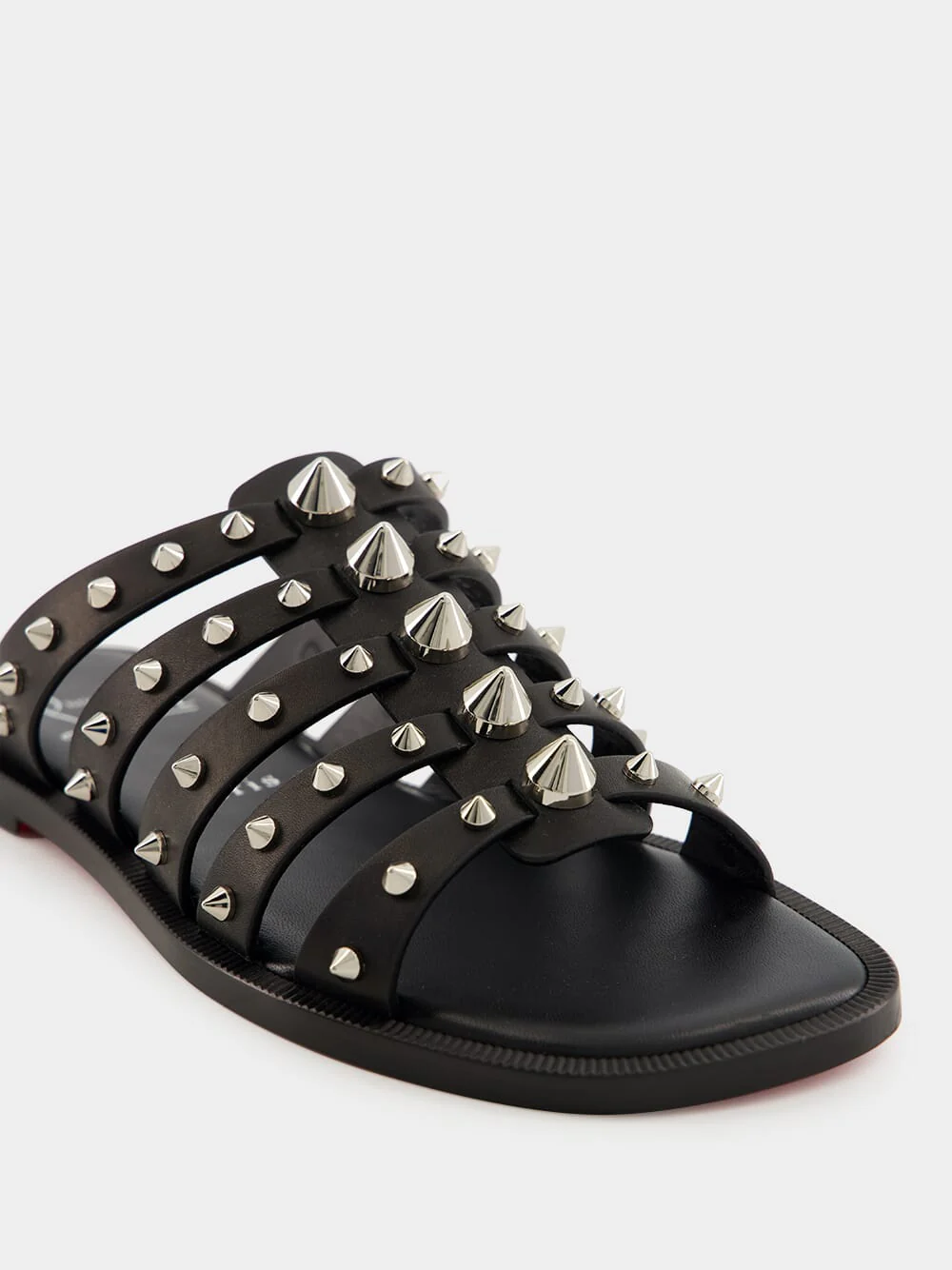 Charja Flat Mules with Studs in Black Calf - Image 7