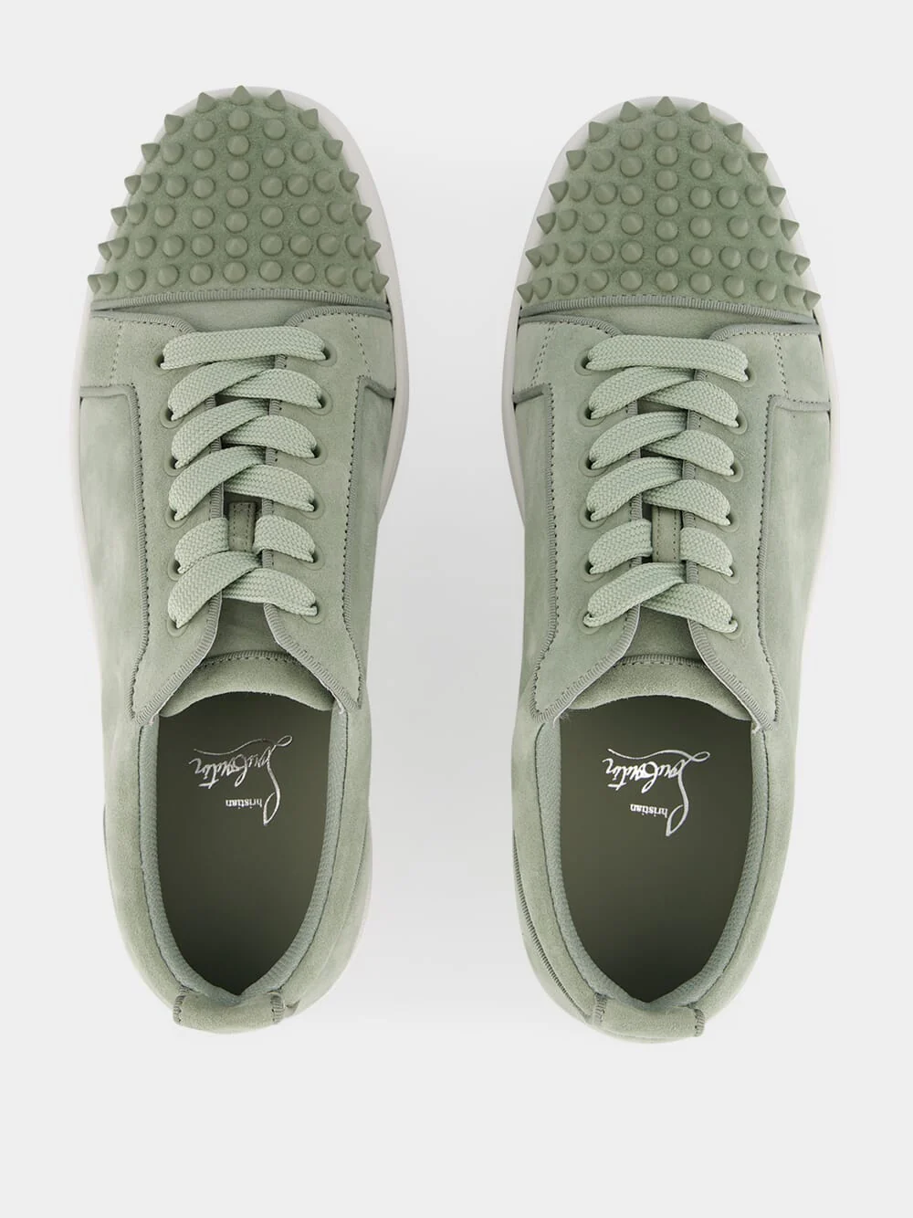 Louis Junior Spikes Sneakers in Haiiro Green Veau Velours - Image 4