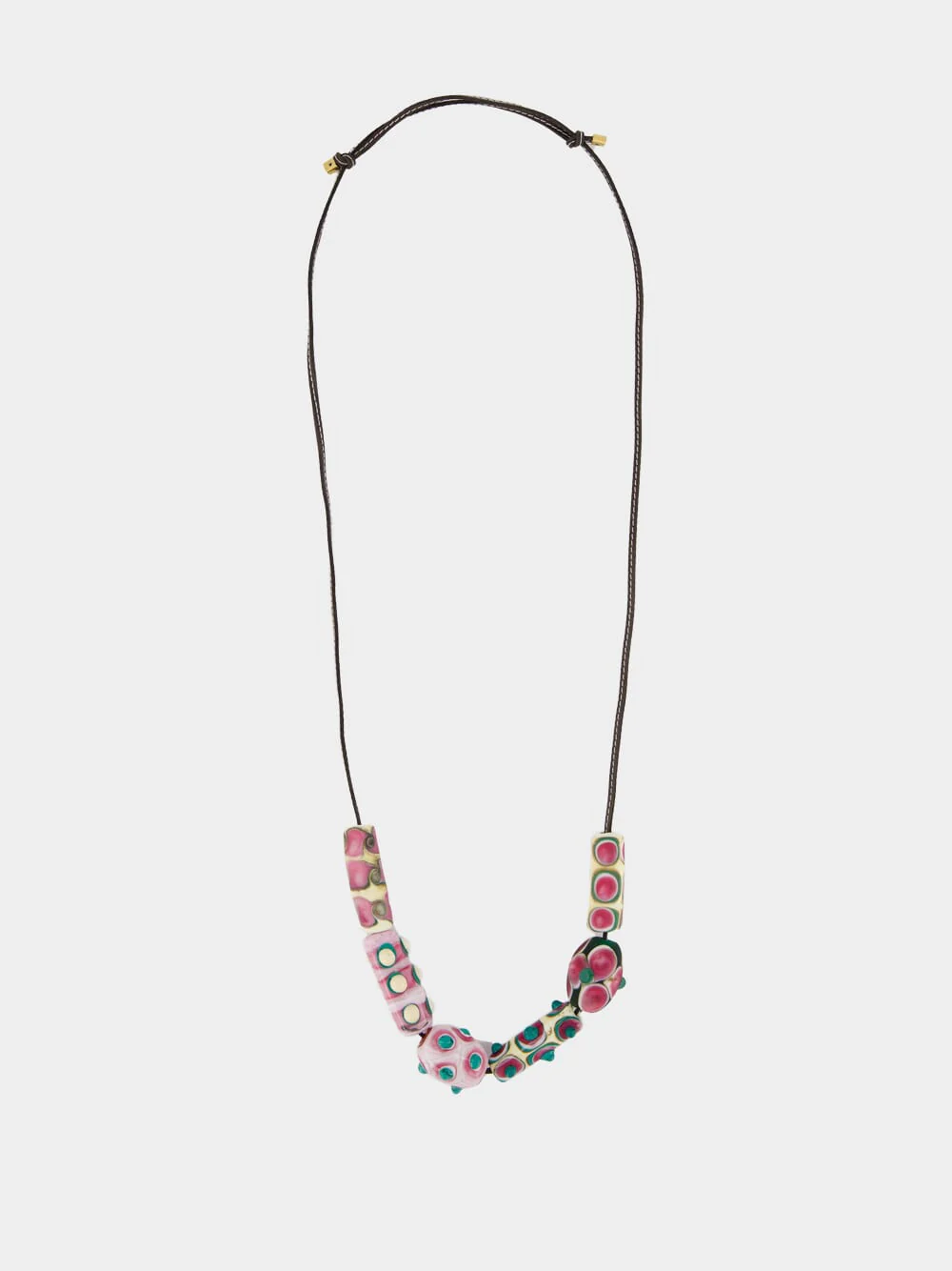 Pink Beatle Beaded Leather Necklace