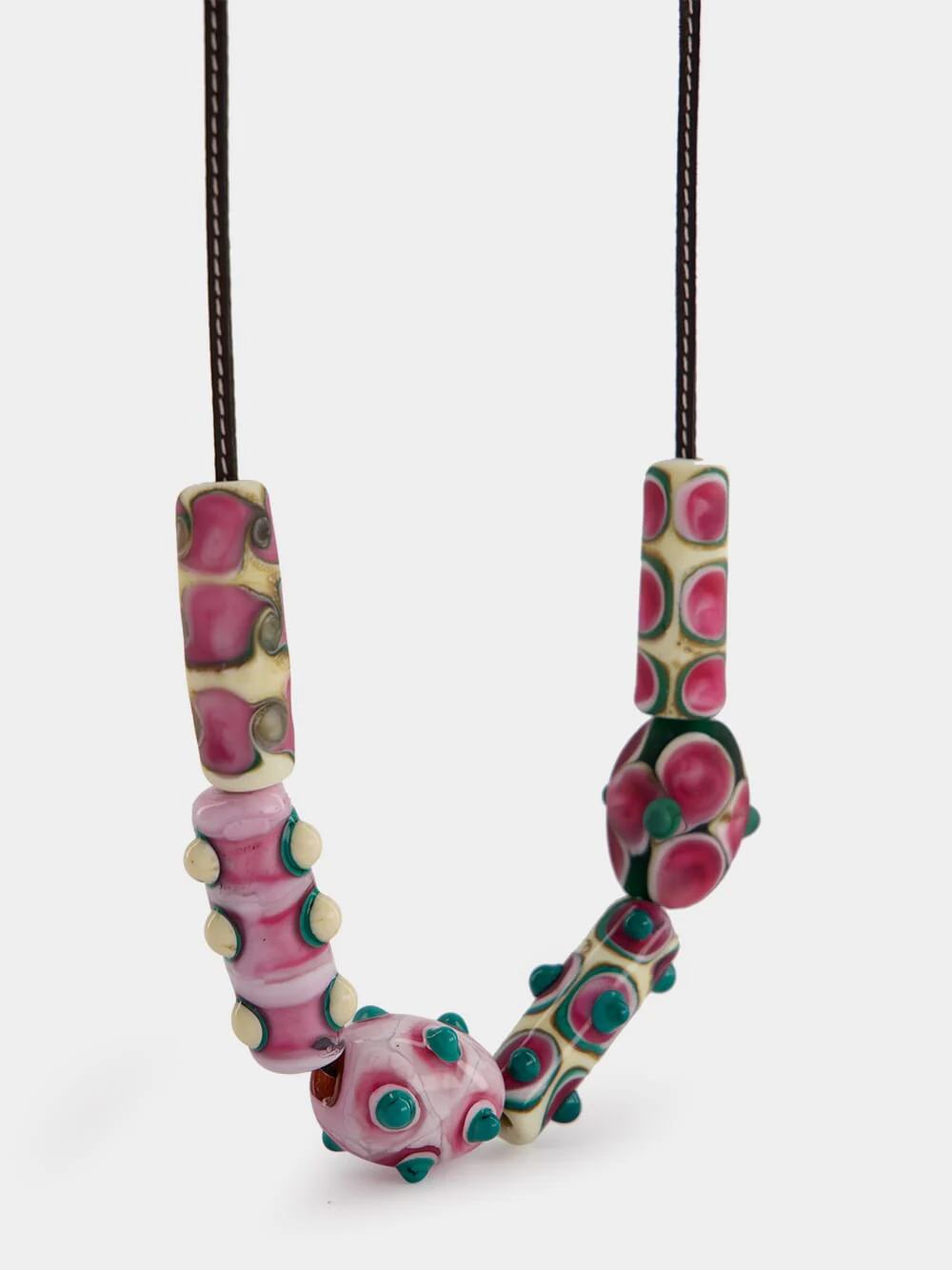 Pink Beatle Beaded Leather Necklace - Image 2