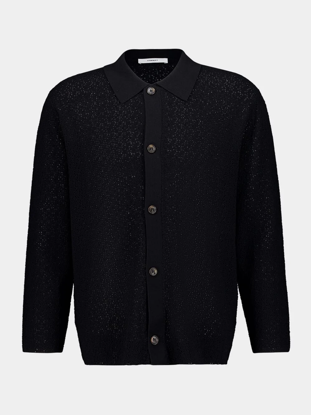 Black Long Sleeve Buttoned Knit Cotton Shirt