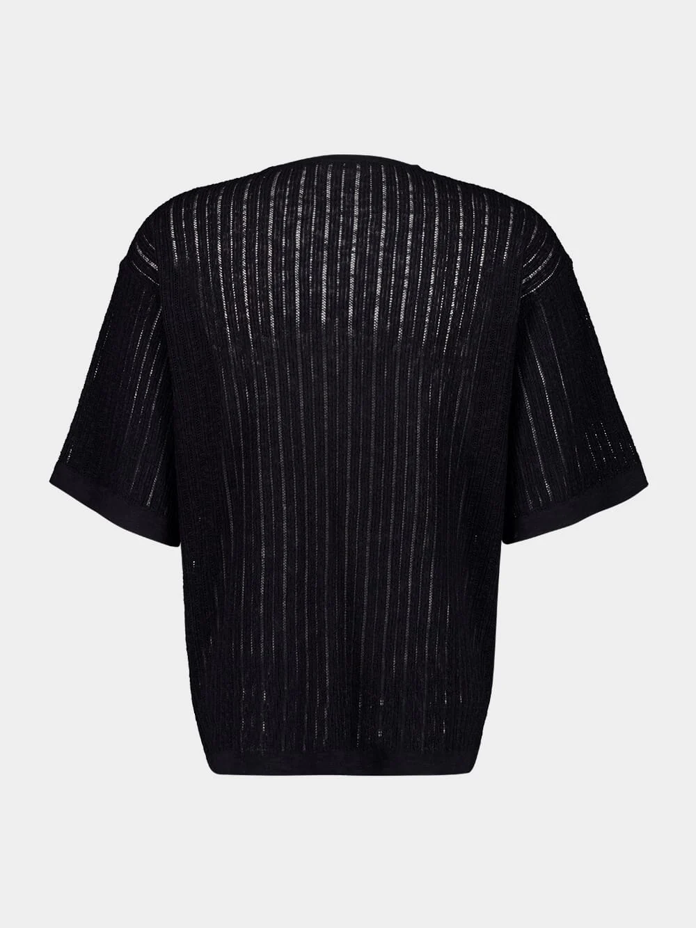 Black Pointelle Knit T-Shirt - Image 3