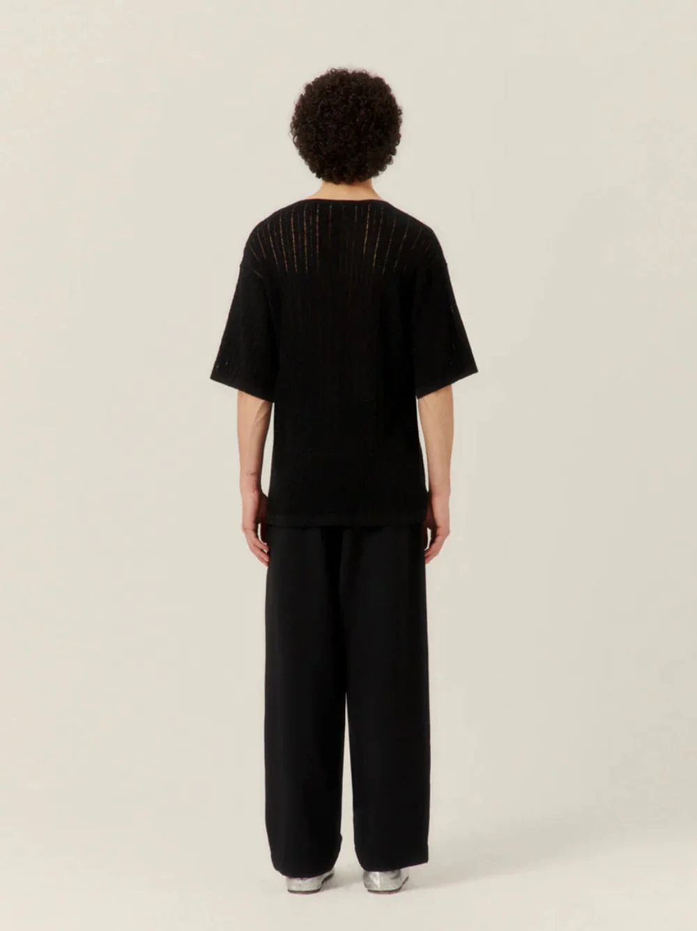 Black Pointelle Knit T-Shirt - Image 4