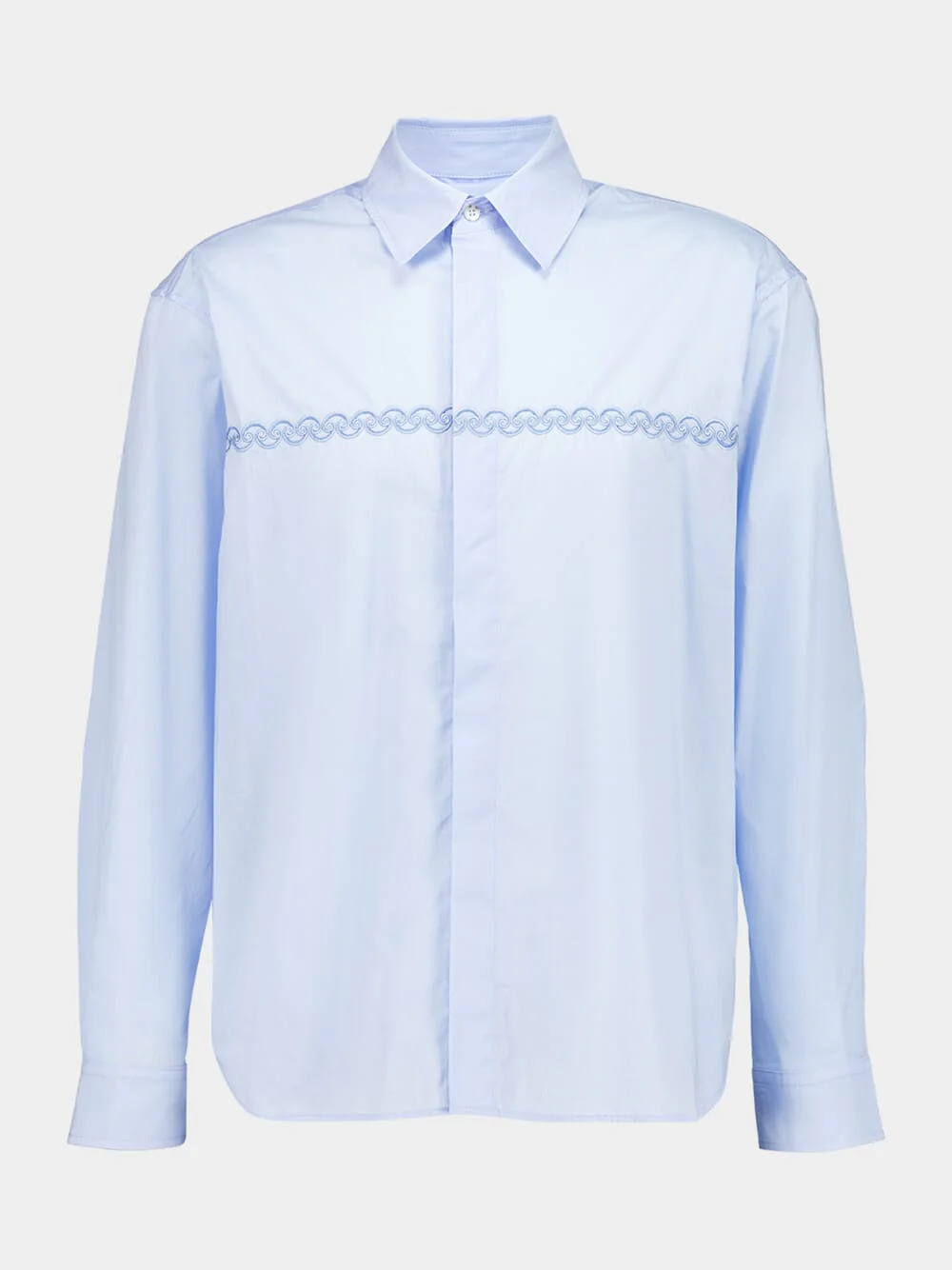 Blue Embroidered Cotton Voile Shirt
