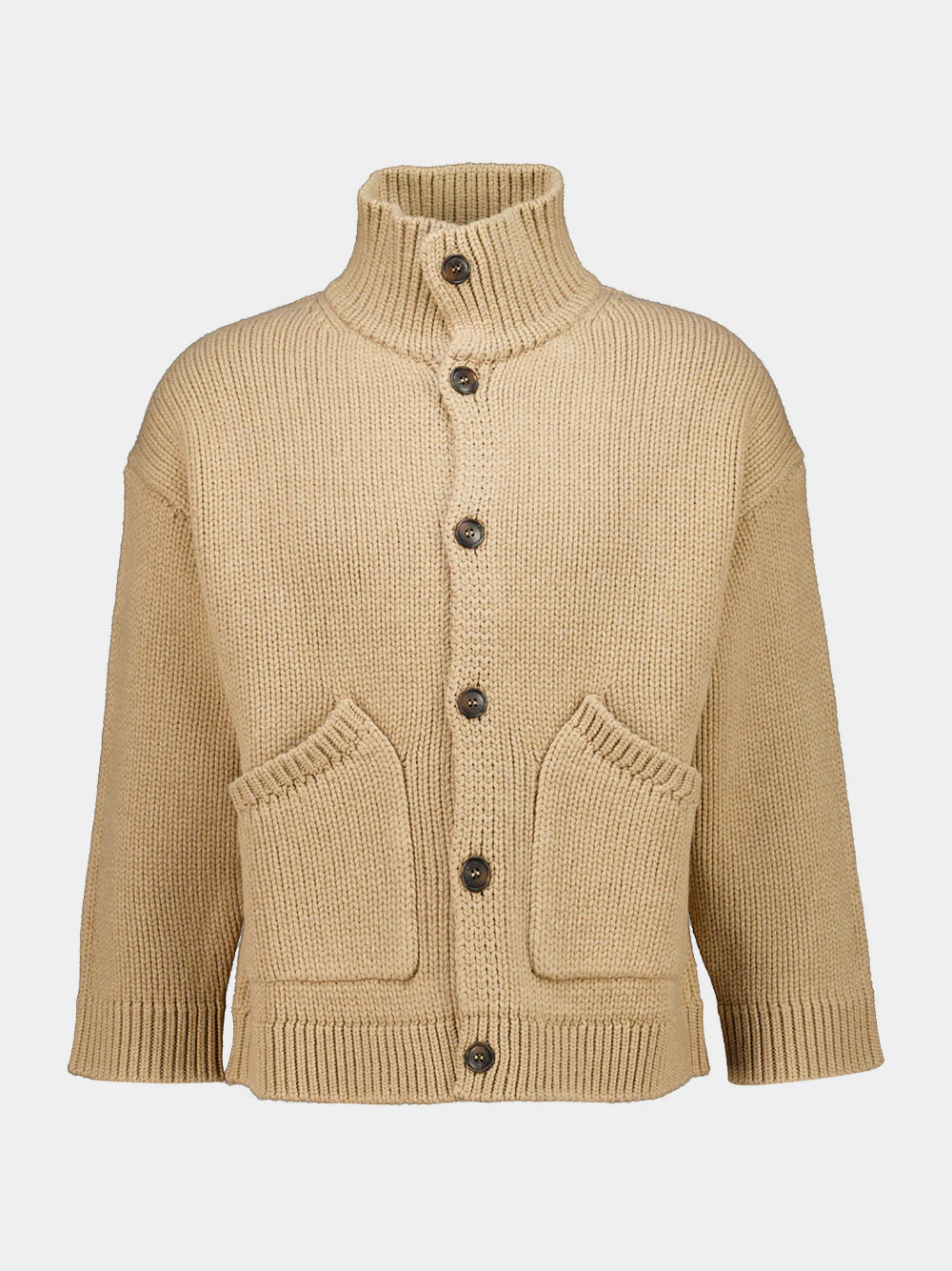 Camel Fisherman Rib Wool Cardigan