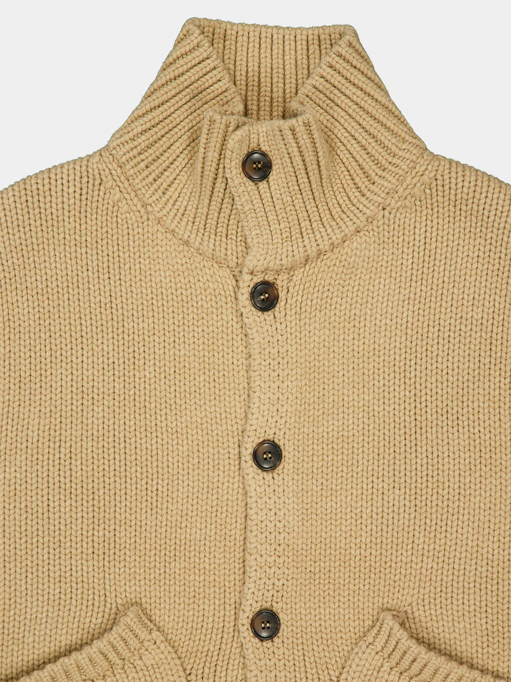 Camel Fisherman Rib Wool Cardigan - Image 3