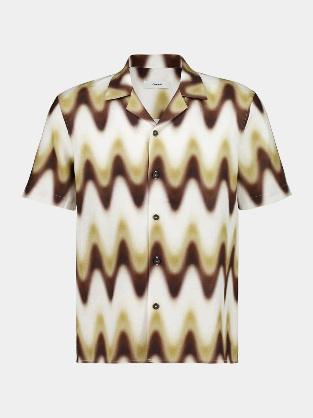 Cream and Brown Shirt Slim Fit Wave Gradient Linen