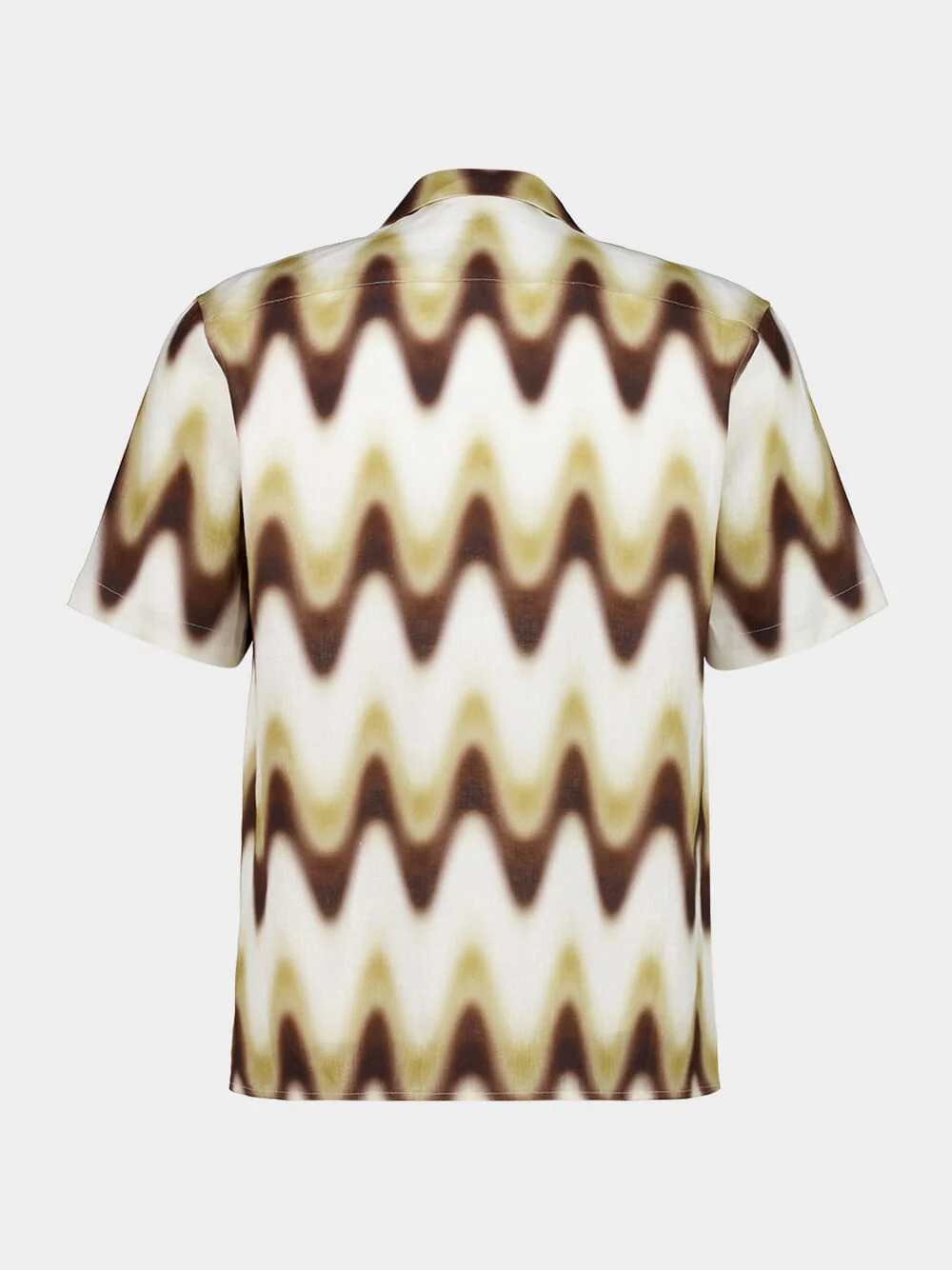 Cream and Brown Shirt Slim Fit Wave Gradient Linen - Image 2