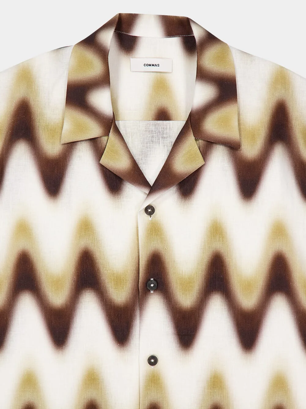 Cream and Brown Shirt Slim Fit Wave Gradient Linen - Image 3
