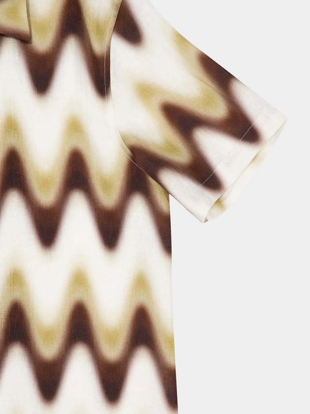 Cream and Brown Shirt Slim Fit Wave Gradient Linen - Image 4