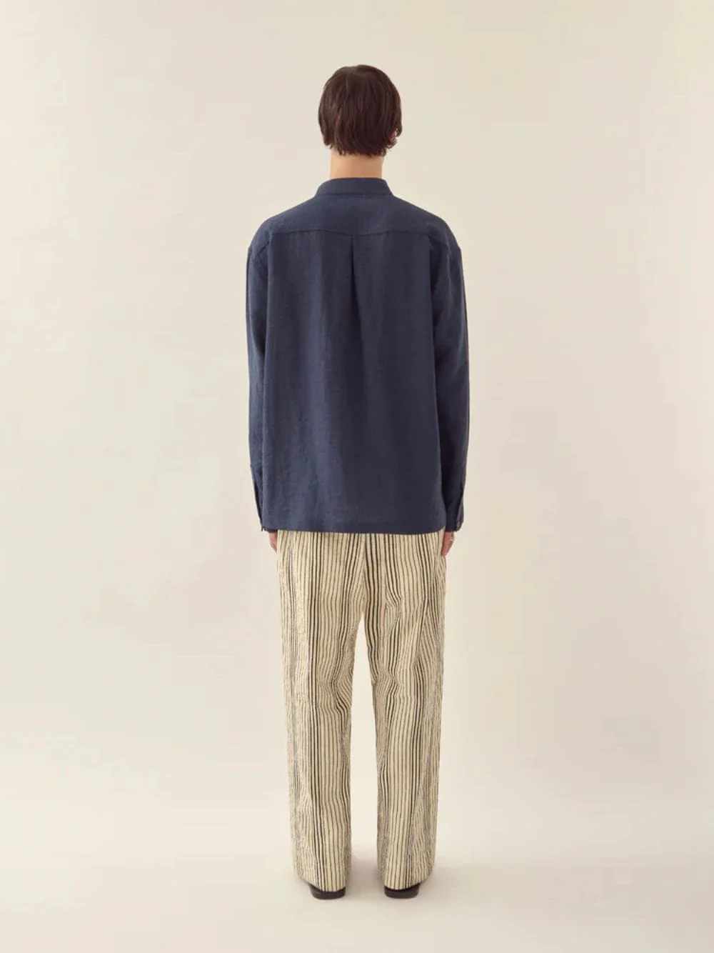 Cream Navy Relaxed Stripe Trousers - Image 3