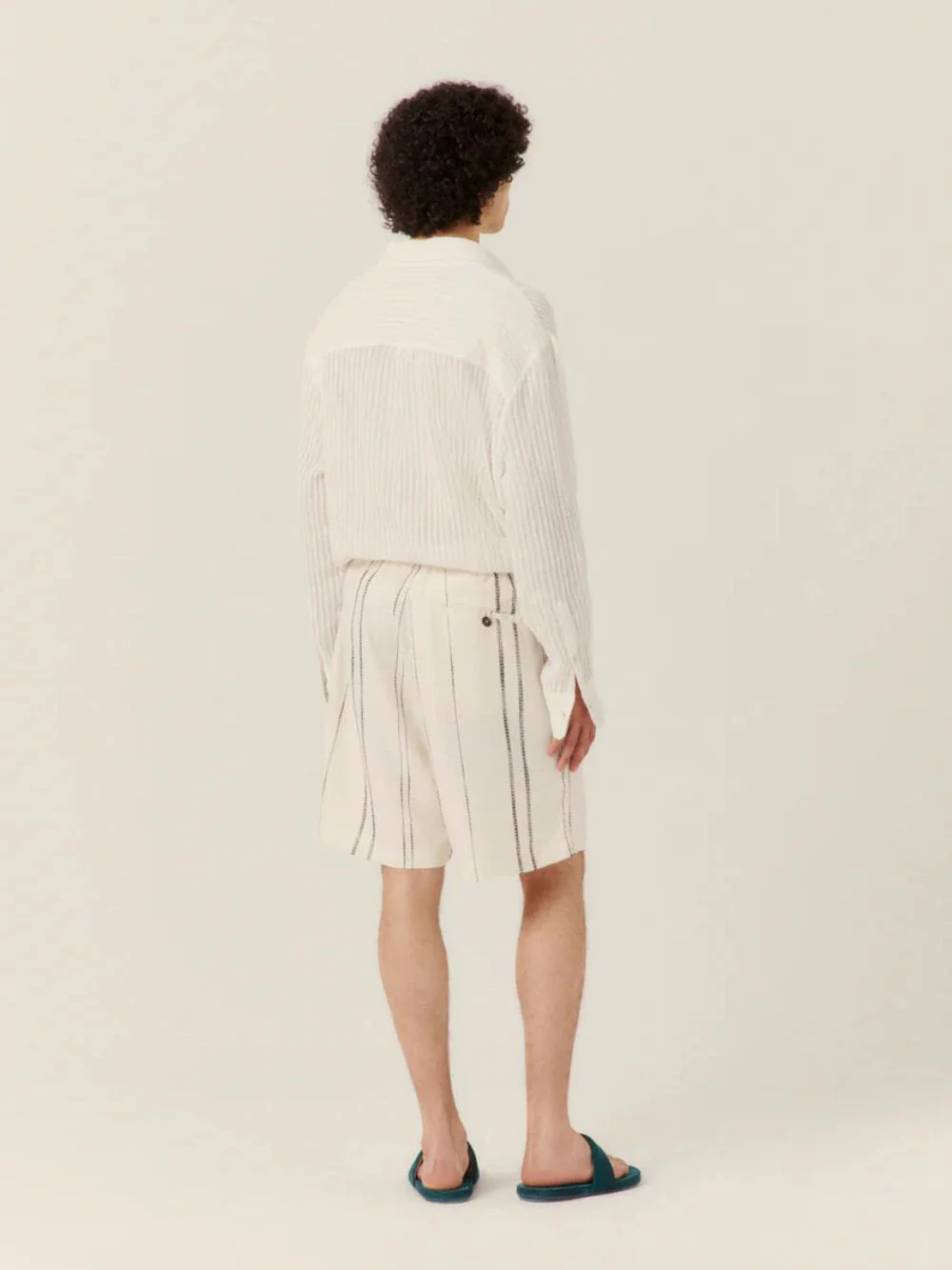 Cream Woven Stripe Resort Shorts - Image 4
