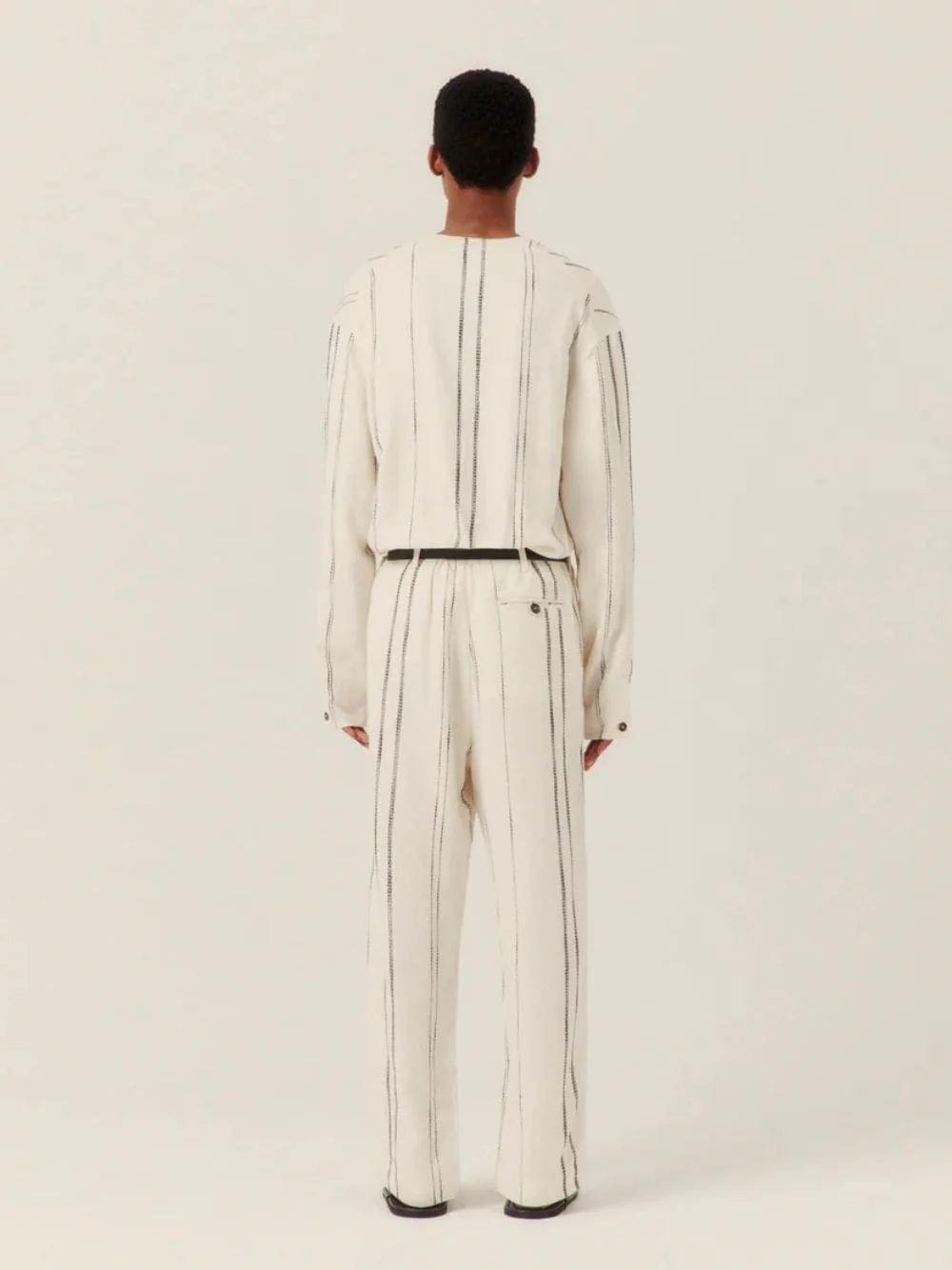 Cream Woven Stripe Trousers - Image 3