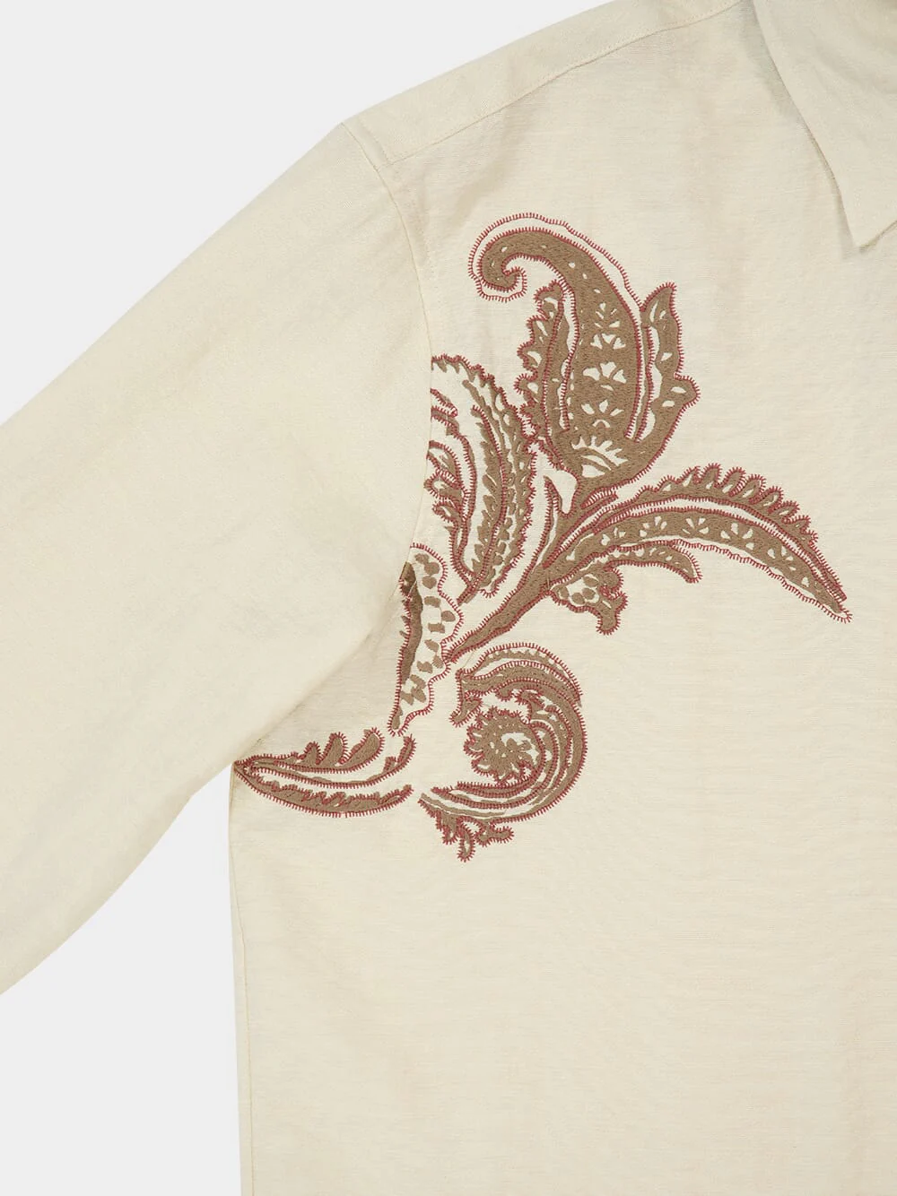 Dark Cream Embroidered Cotton Shirt - Image 4