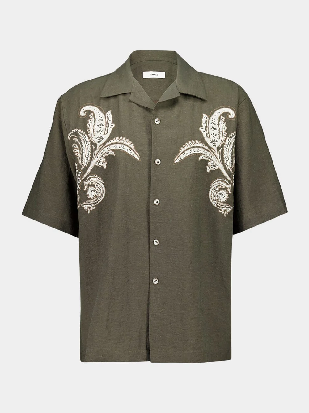 Dark Taupe Paisley Embroidered Camp Shirt