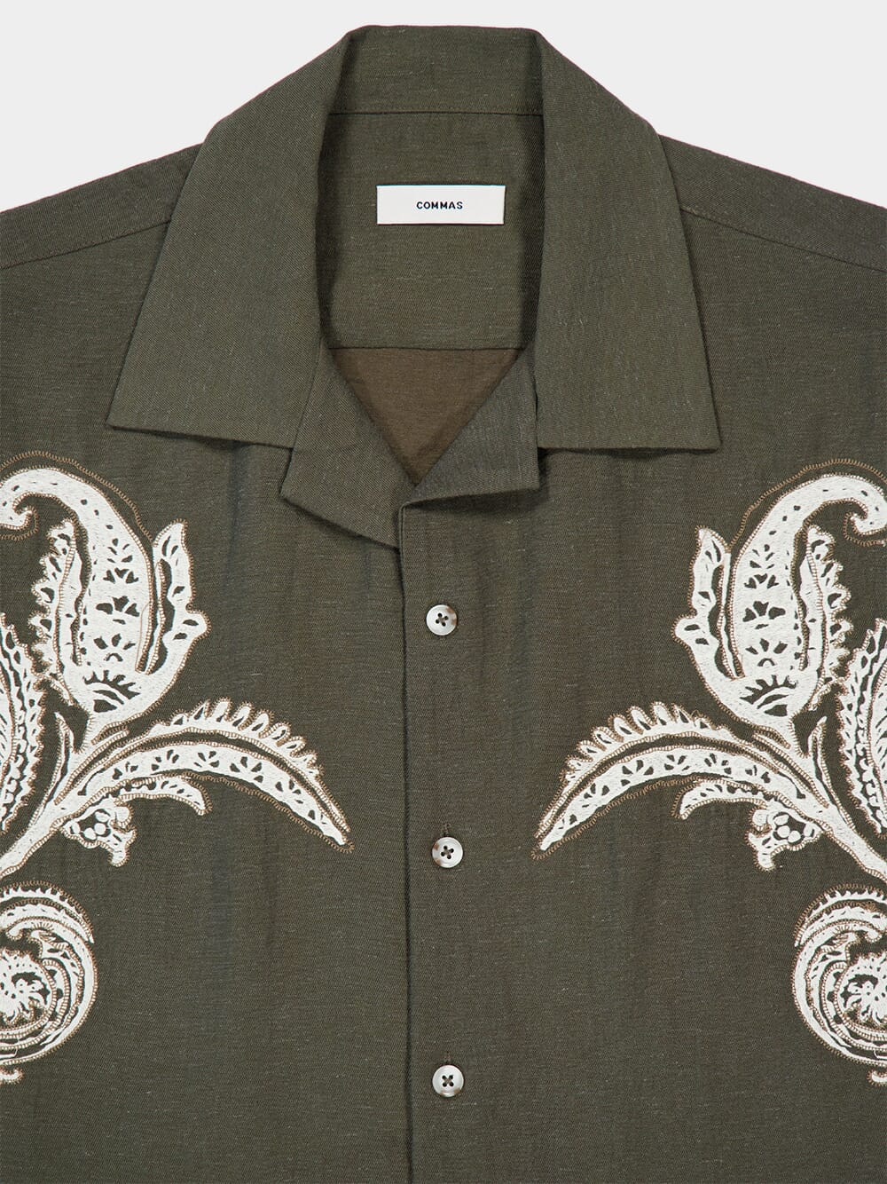Dark Taupe Paisley Embroidered Camp Shirt - Image 5