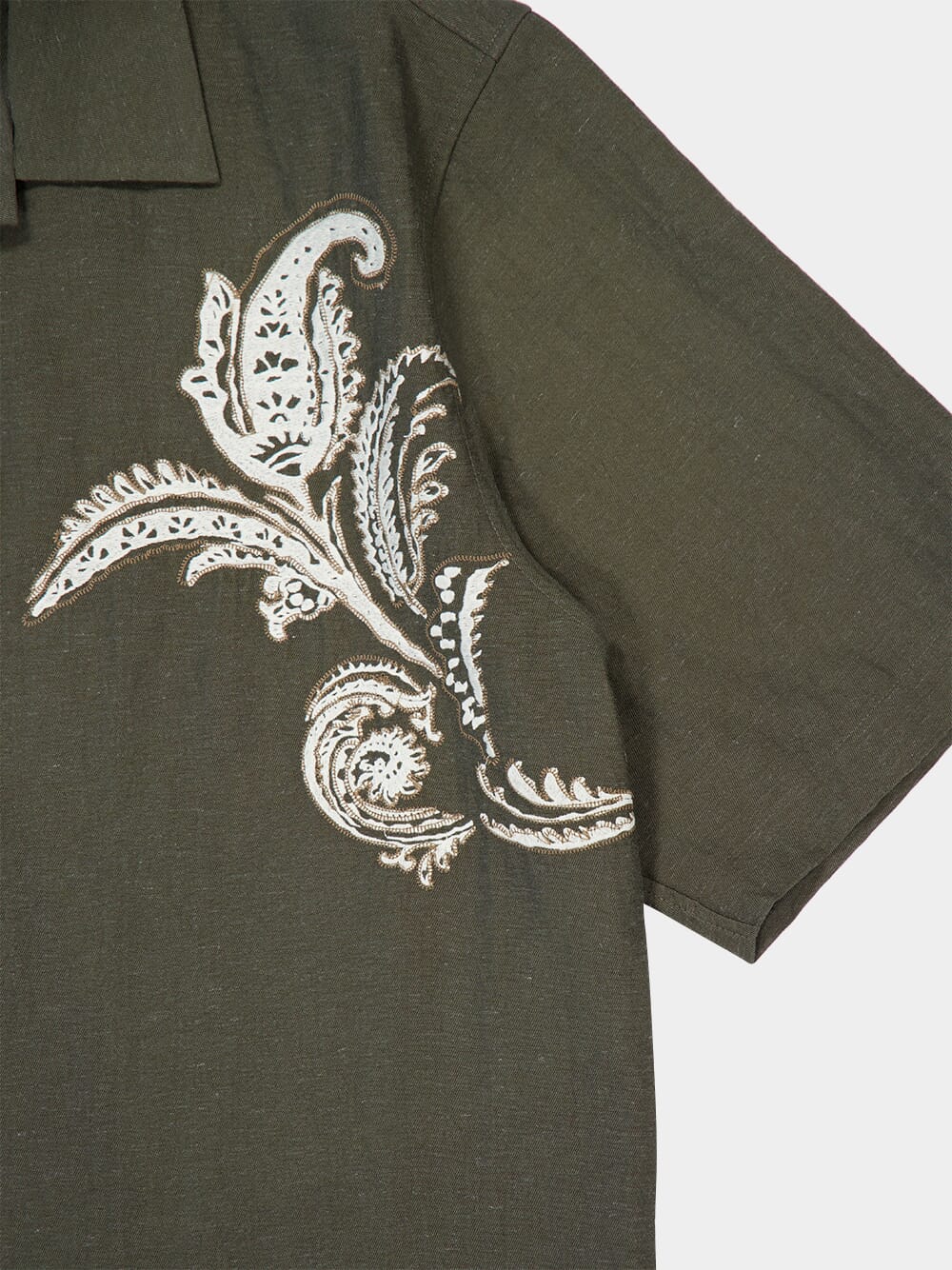 Dark Taupe Paisley Embroidered Camp Shirt - Image 6