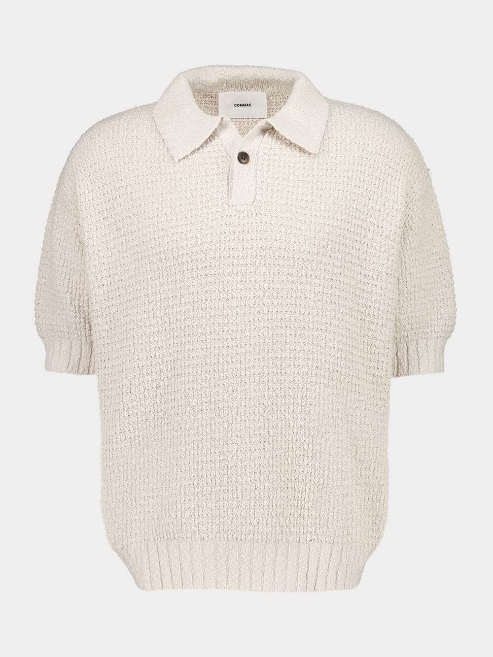 Off White Textured Knit Polo