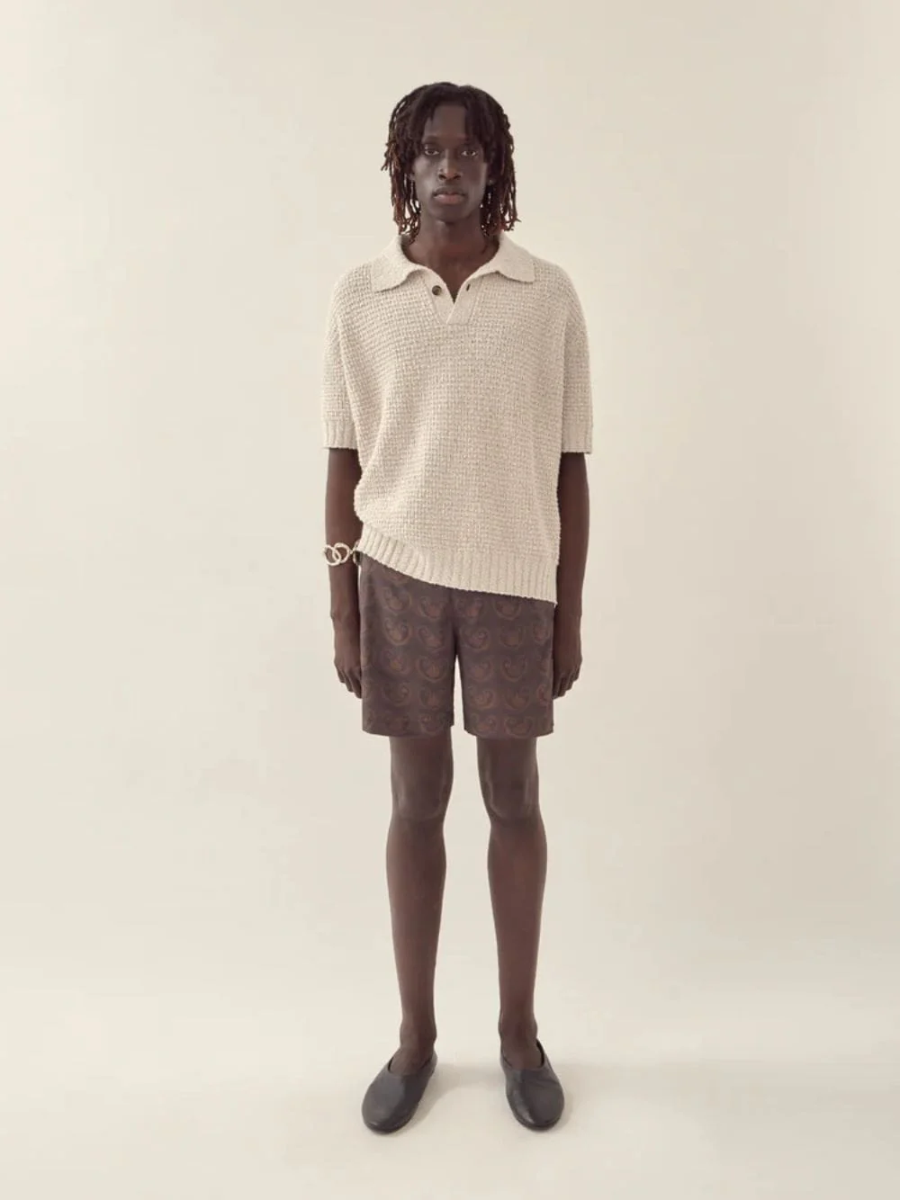 Off White Textured Knit Polo - Image 2