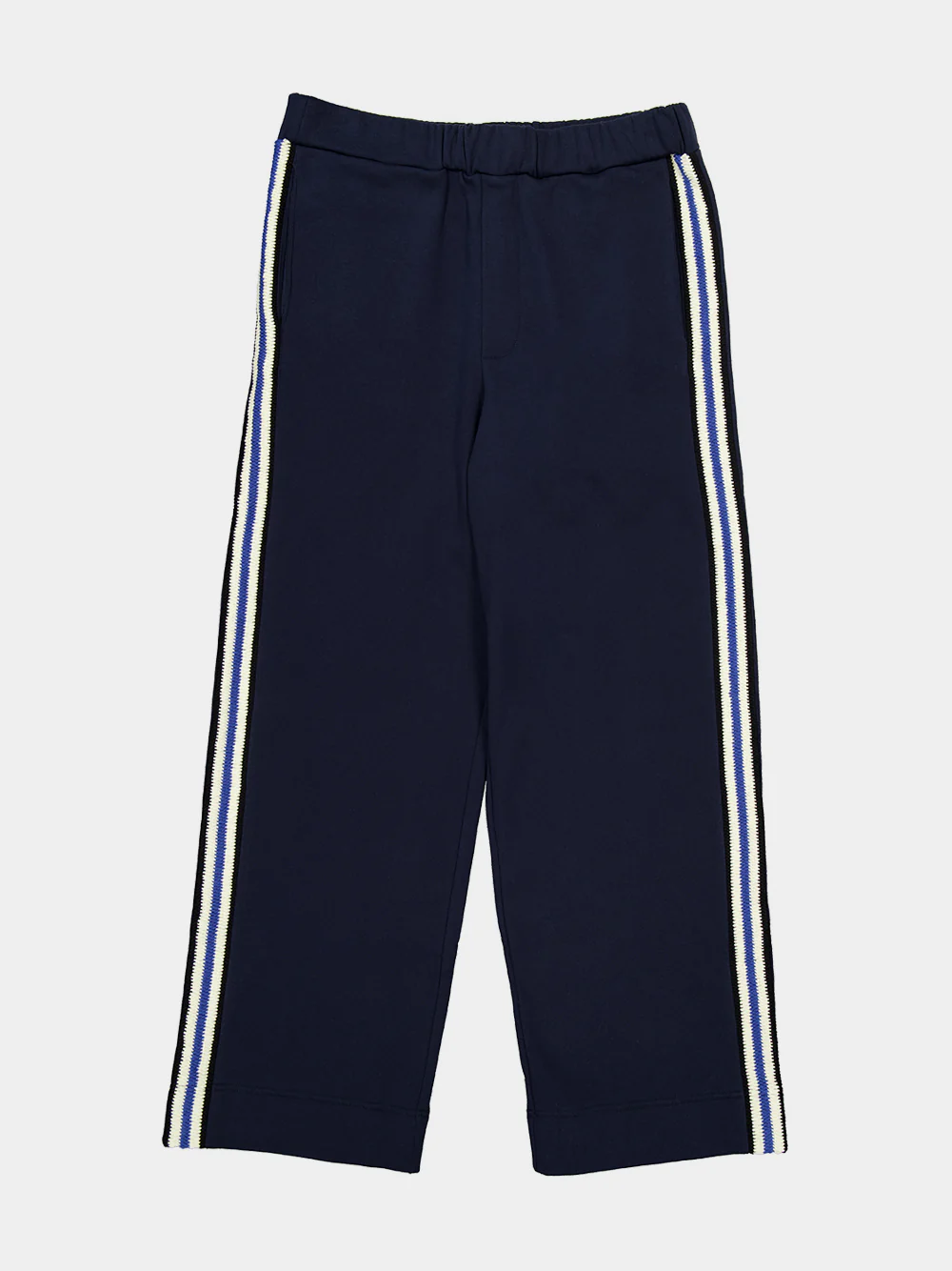 Midnight Navy Crochet Stripe Jersey Trousers - Image 5