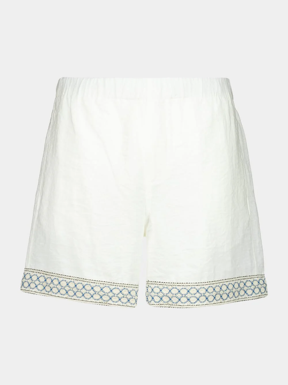 White Braided Shorts with Crochet Trim