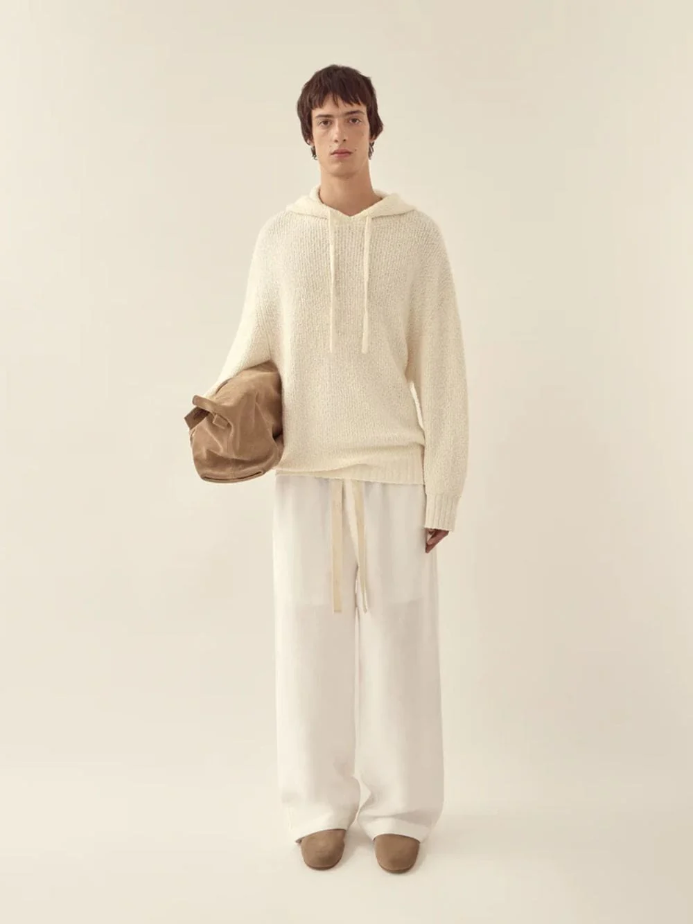 White Relaxed Cotton Knit Sweatshirt
