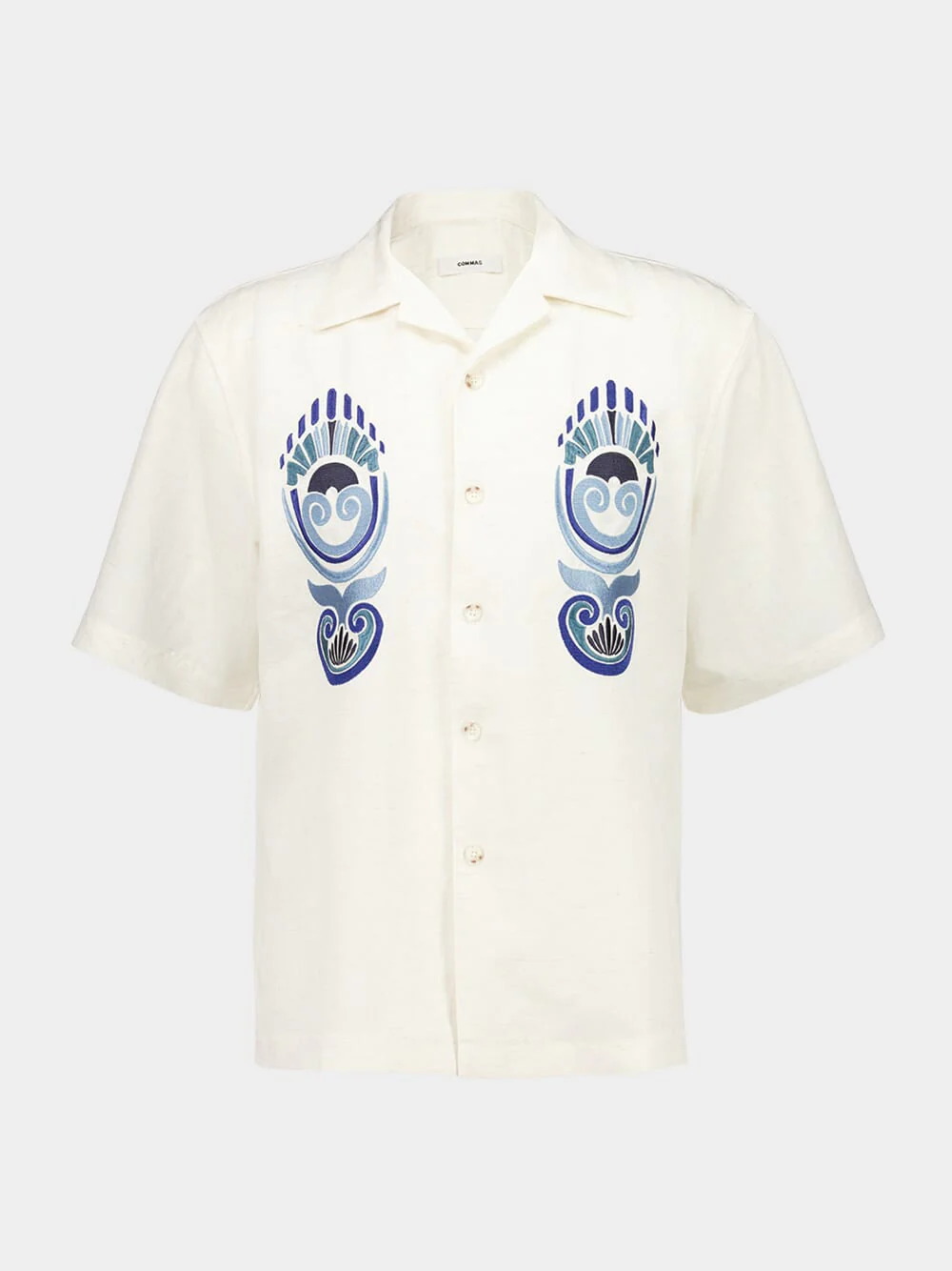White Shell Embroidered Camp Collar Shirt - Image 2