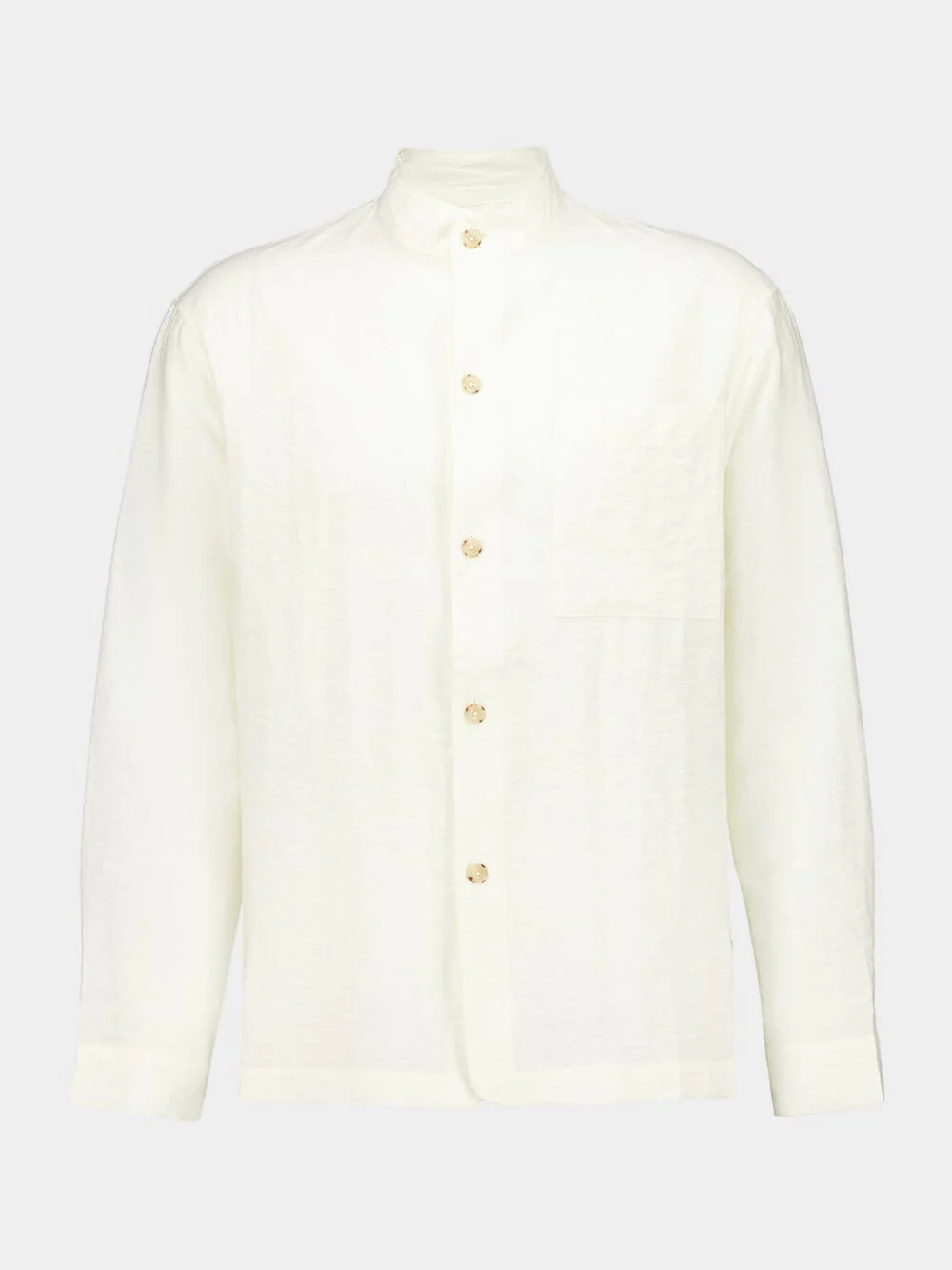 White Stand Collar Hemp Viscose Shirt - Image 2