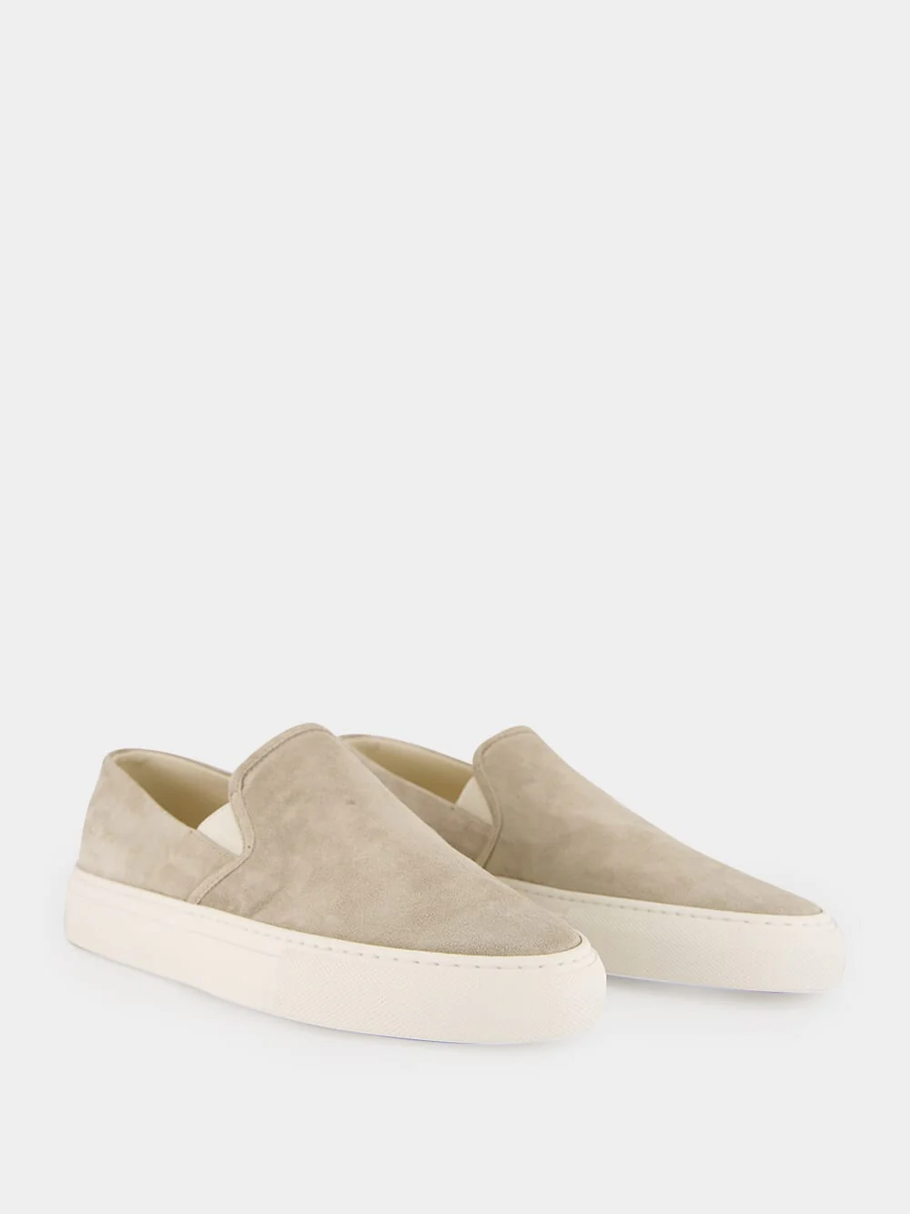 Warm Grey Minimal Slip On Low Profile Suede Sneakers - Image 3