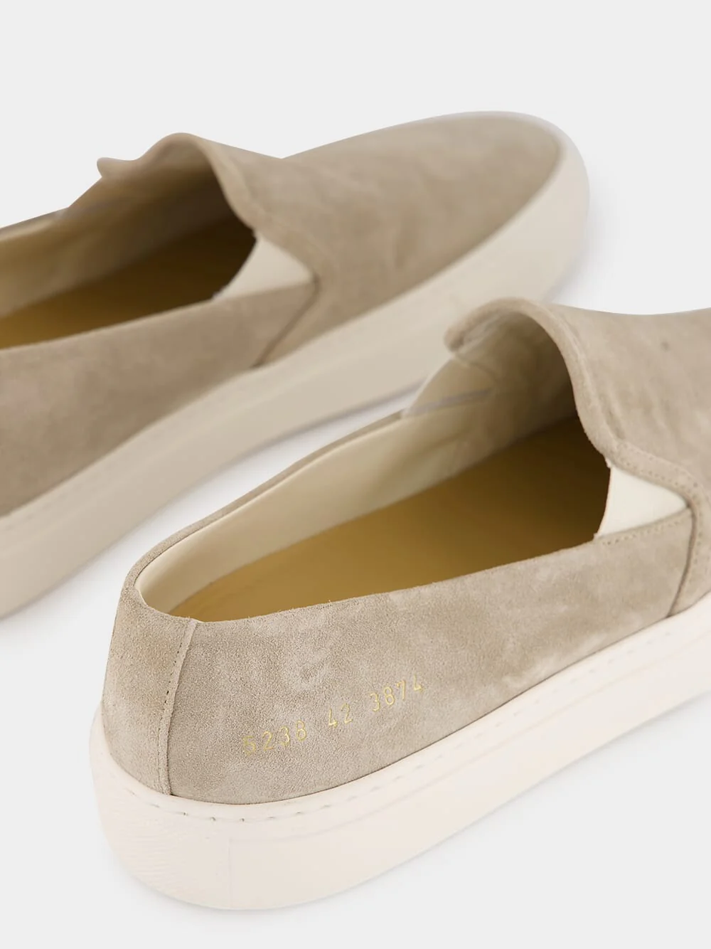 Warm Grey Minimal Slip On Low Profile Suede Sneakers - Image 6