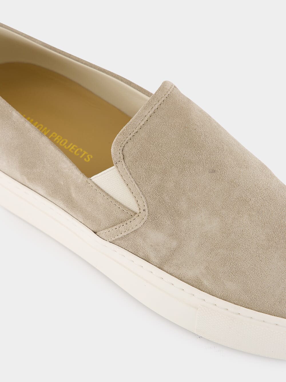 Warm Grey Minimal Slip On Low Profile Suede Sneakers - Image 7